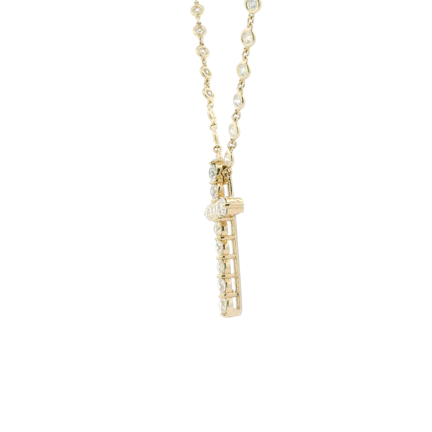 14K Yellow Gold 18" Diamond Necklace & Diamond Cross Pendant - 5.26ct