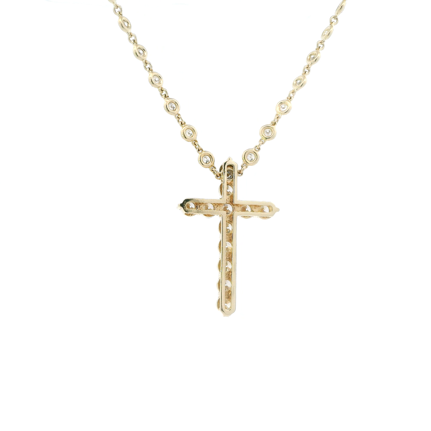 14K Yellow Gold 18" Diamond Necklace & Diamond Cross Pendant - 5.26ct