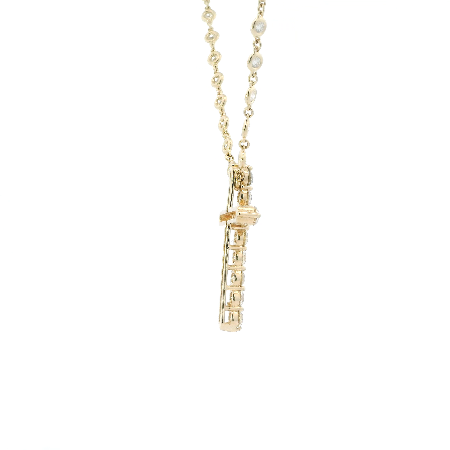 14K Yellow Gold 18" Diamond Necklace & Diamond Cross Pendant - 5.26ct