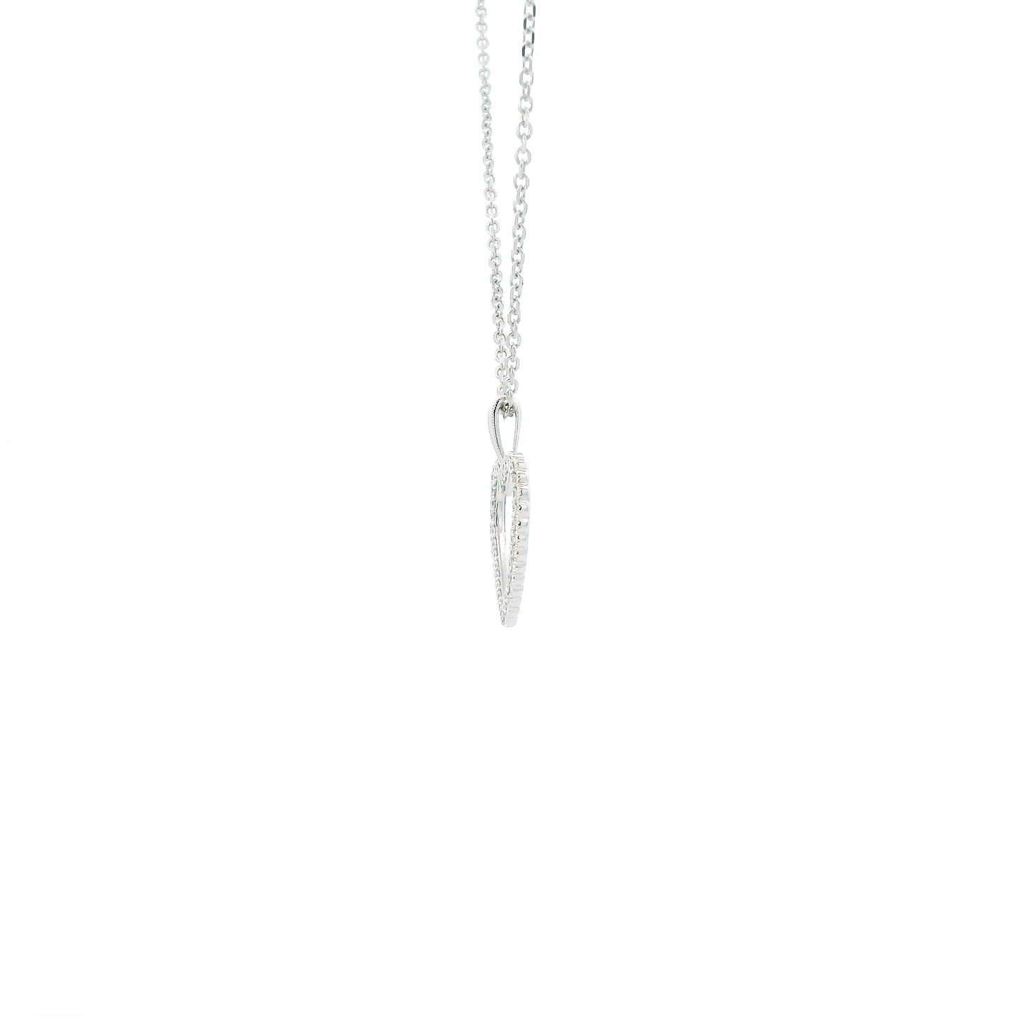 14K White Gold 16-18" Cable Chain & Diamond Heart Pendant - 0.22ct