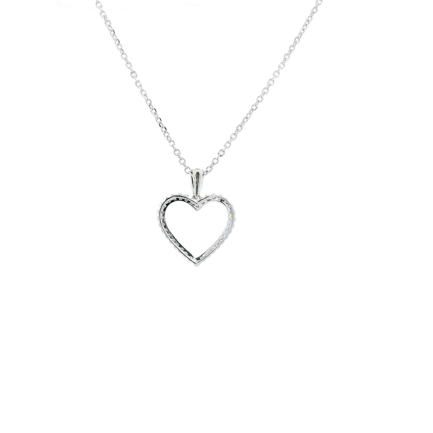 14K White Gold 16-18" Cable Chain & Diamond Heart Pendant - 0.22ct