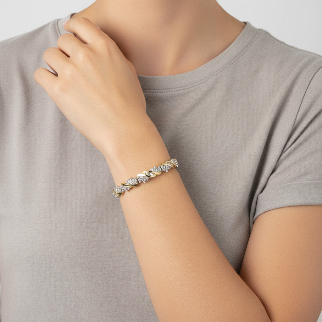 10K Yellow & White Gold 7.25" Diamond Bracelet