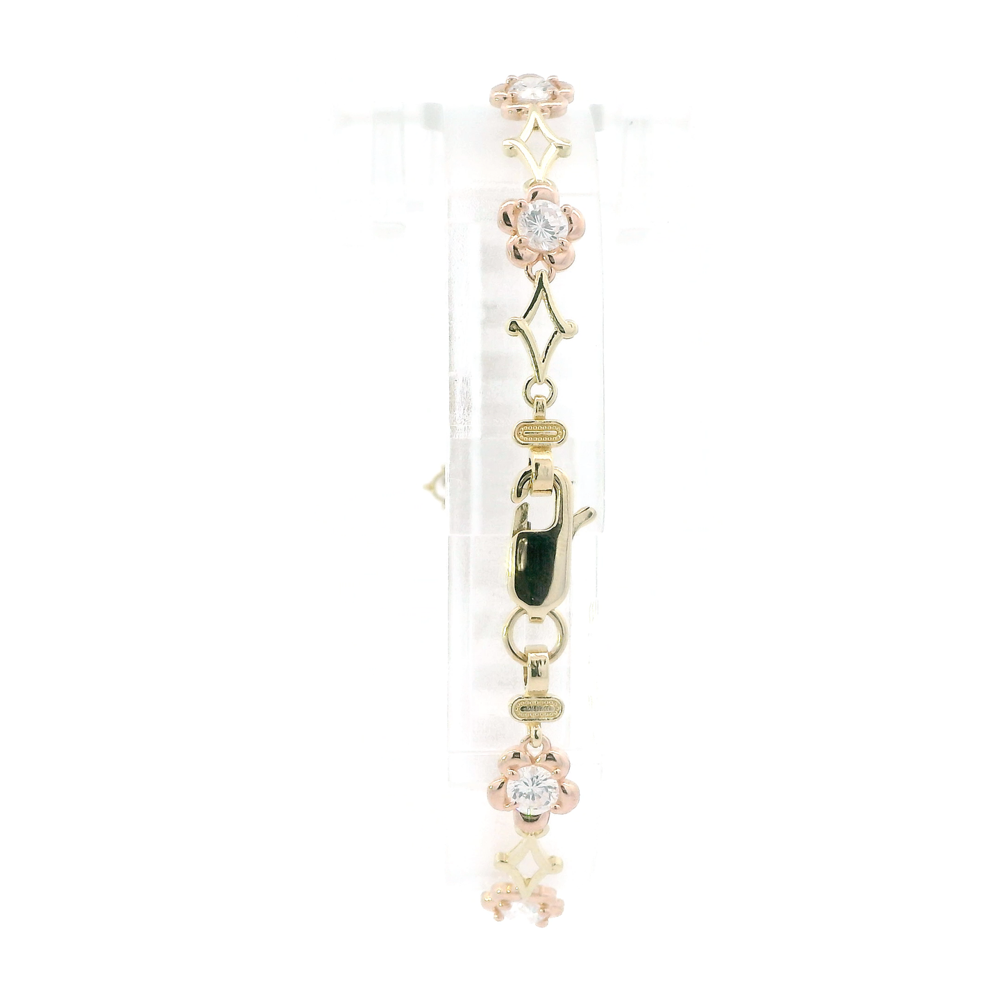 10K Tri Color Gold 7.25" 15 Anos Heart & Floral Design Bracelet