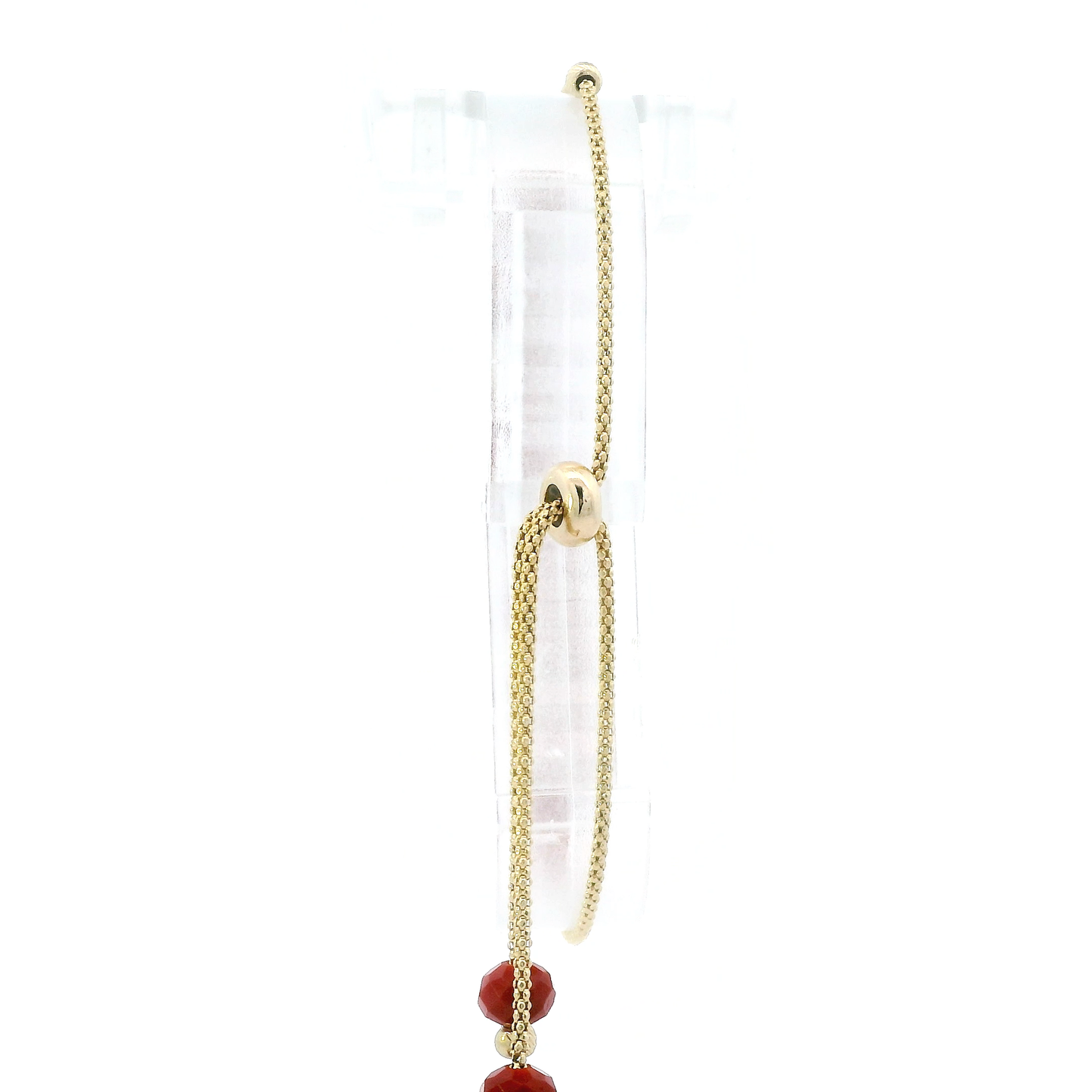 14K Yellow Gold Red Bead & Diamond Cut Bead Bracelet