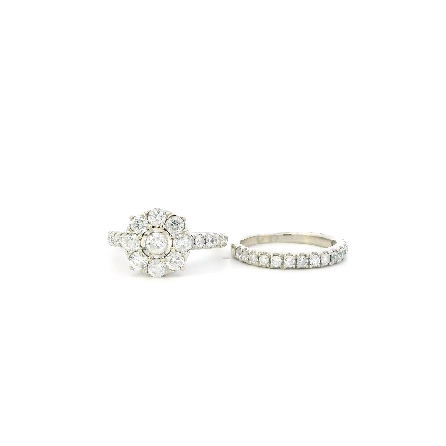 10K White Gold Diamond Womens Engagement & Wedding Ring Set - 1.66ct