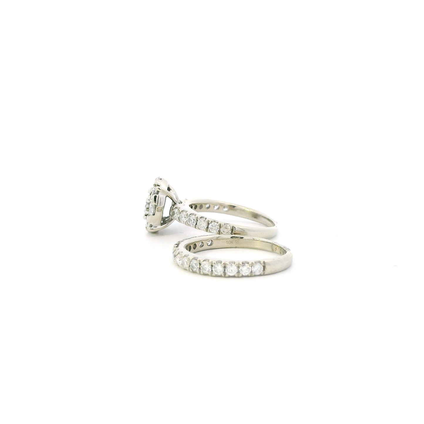 10K White Gold Diamond Womens Engagement & Wedding Ring Set - 1.66ct