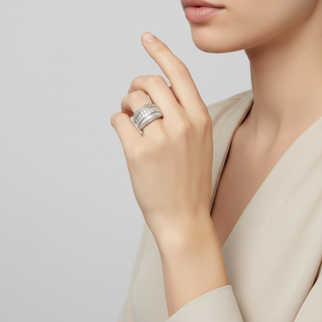 Silver Cz Wide Cluster Womens Ring