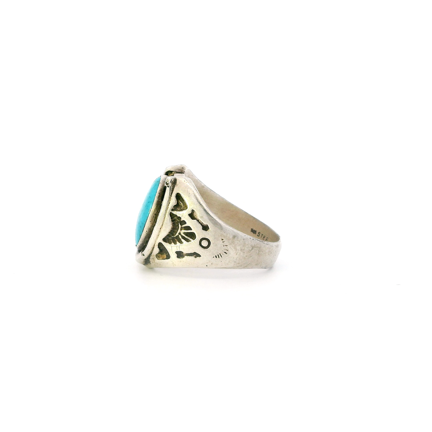 Sterling Silber Vintage Bell Trading Post Oval Turquoise Cabochon Horseshoe Ring