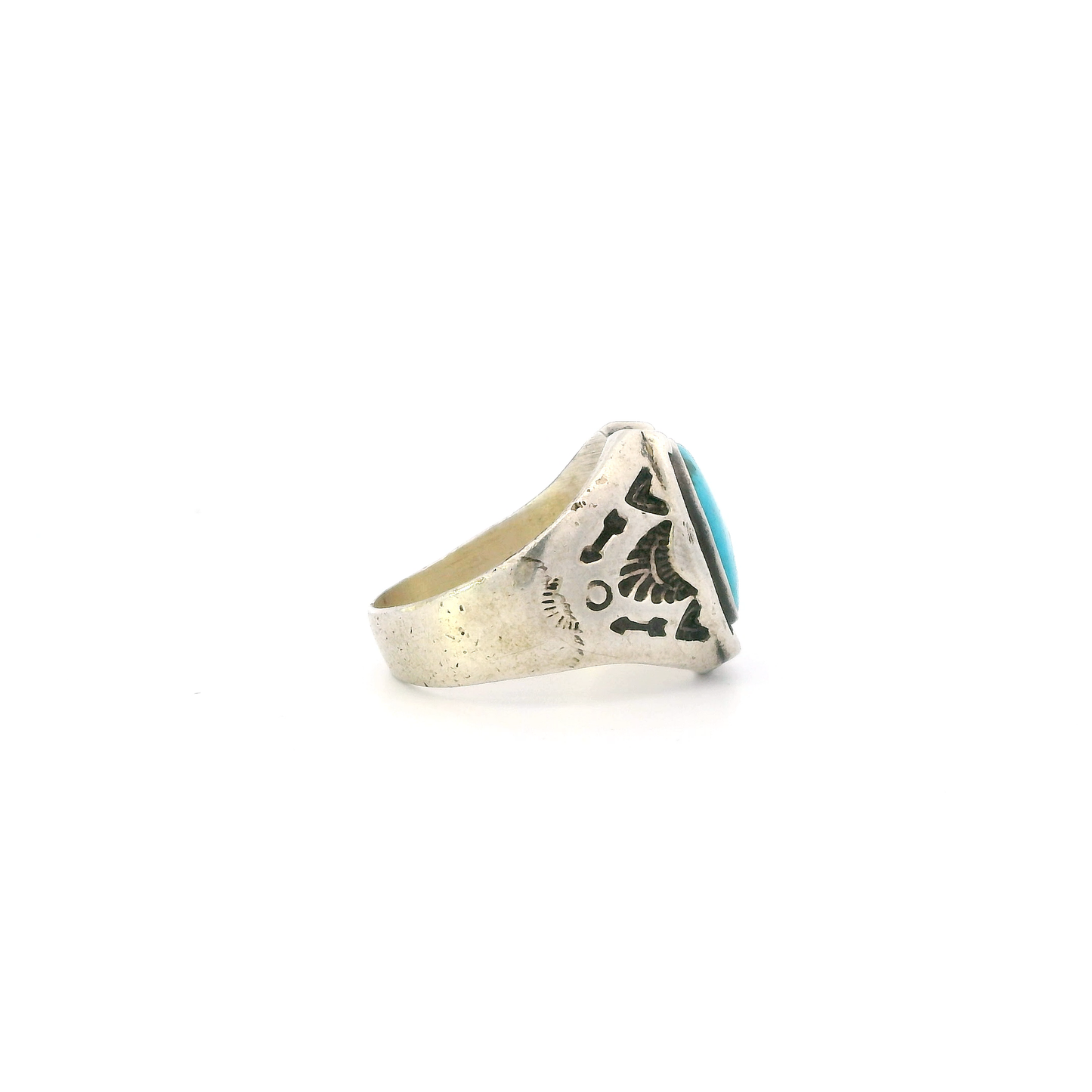 Sterling Silber Vintage Bell Trading Post Oval Turquoise Cabochon Horseshoe Ring