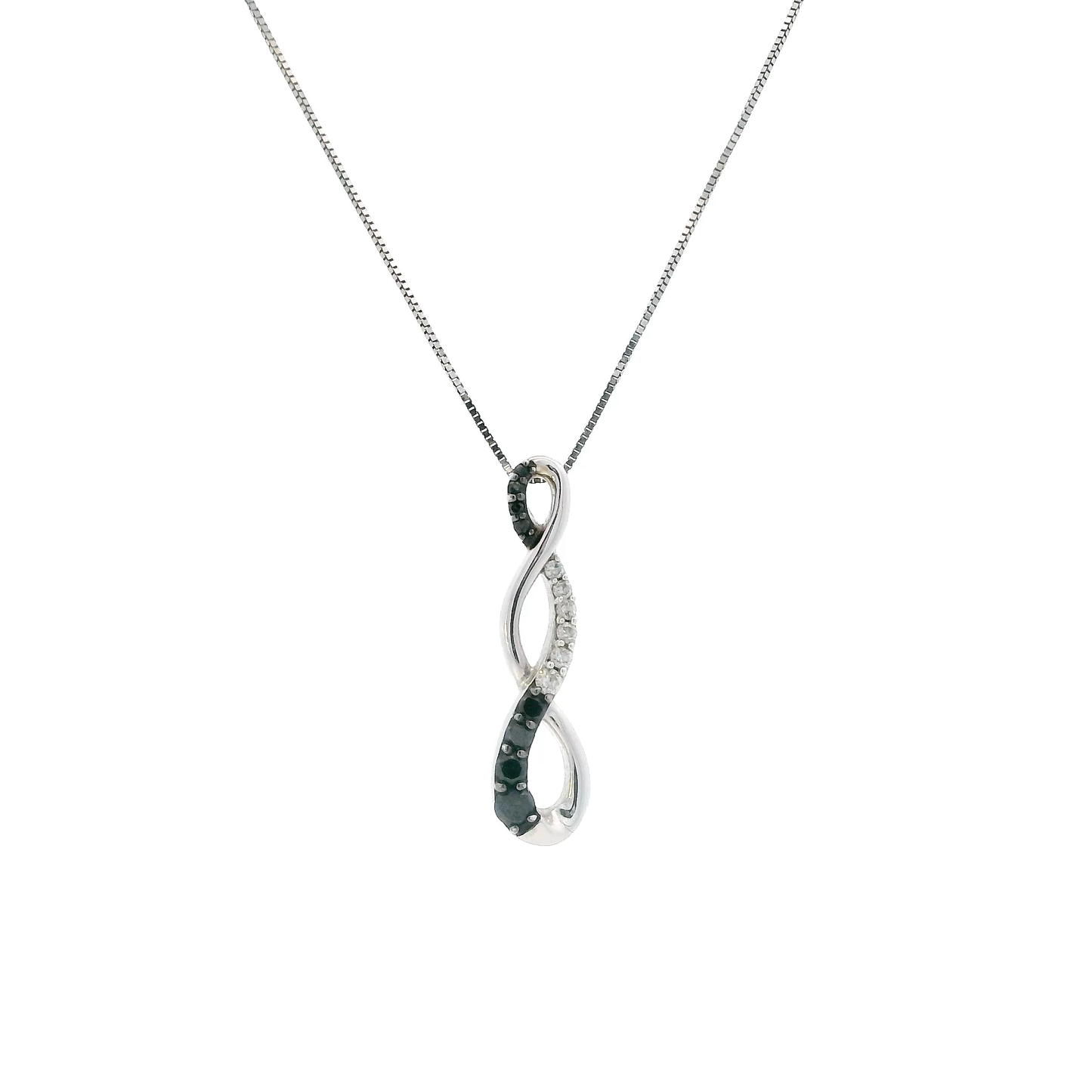 10K White Gold Diamond Infinity Pendant & 18" Box Chain - 0.10ct