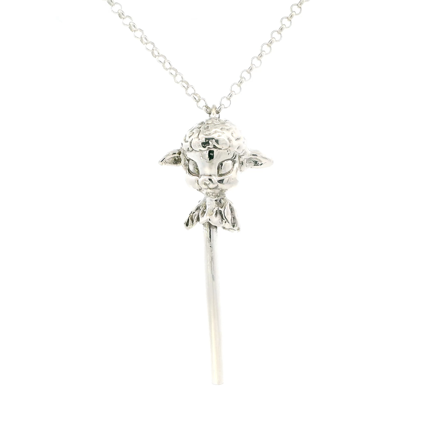Silver Anomally Lamb Lollipop Pendant & 20" Rolo Link Chain