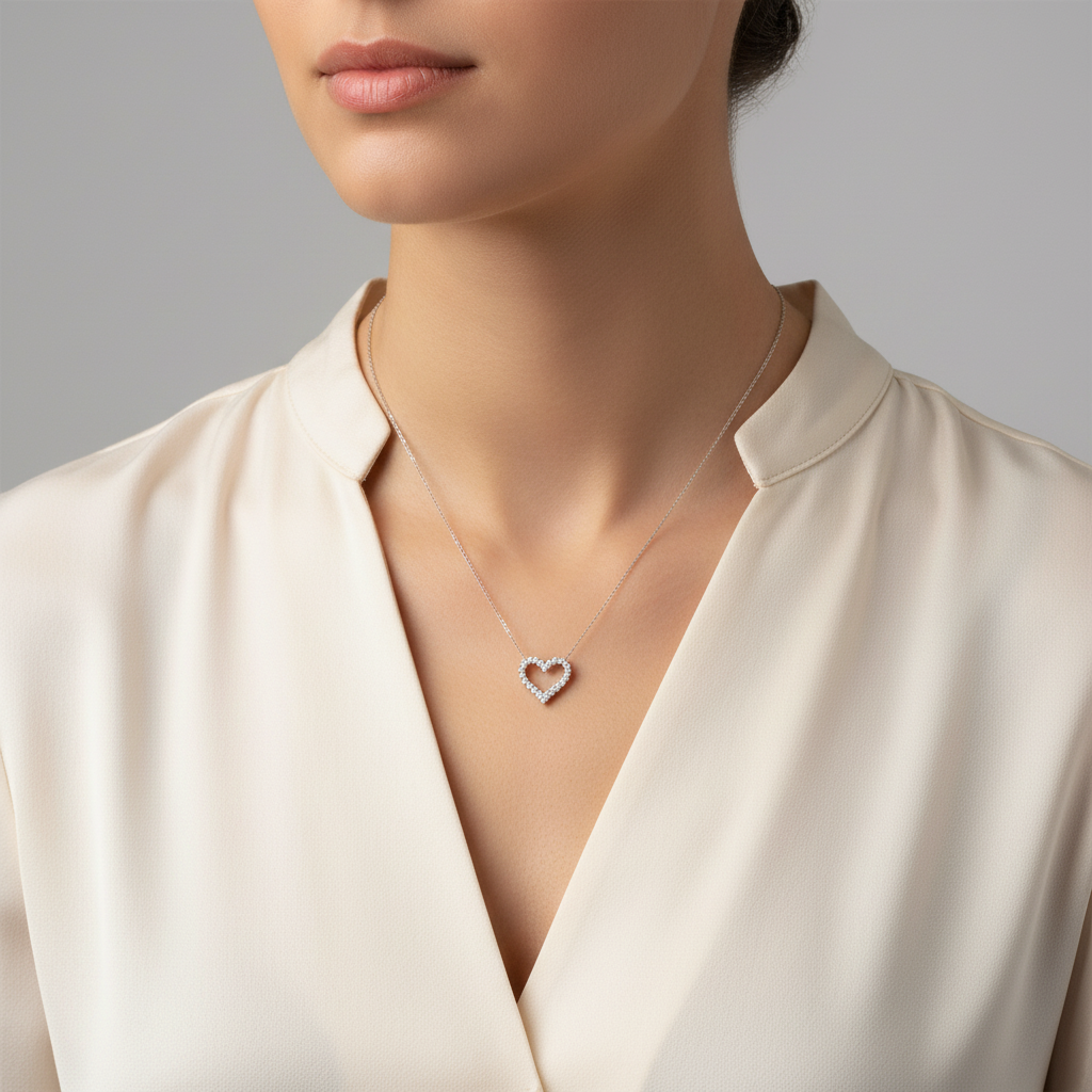 14K White Gold Diamond Heart Pendant - 0.40ct