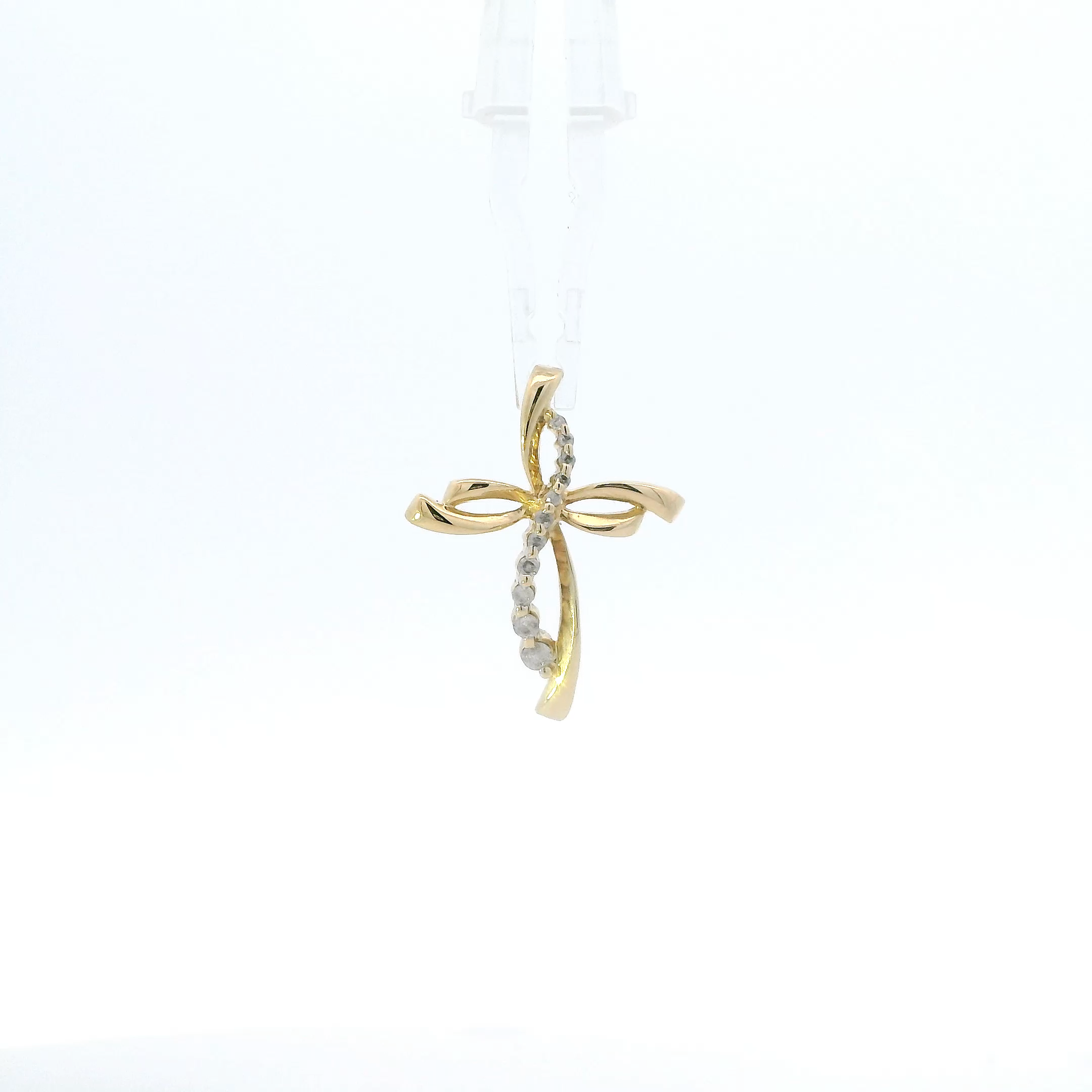 10K Yellow Gold Diamond Cross Pendant - 0.12ct