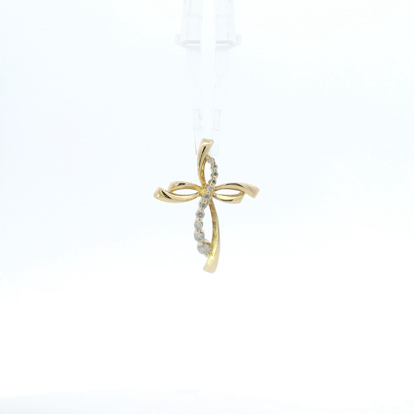 10K Yellow Gold Diamond Cross Pendant - 0.12ct