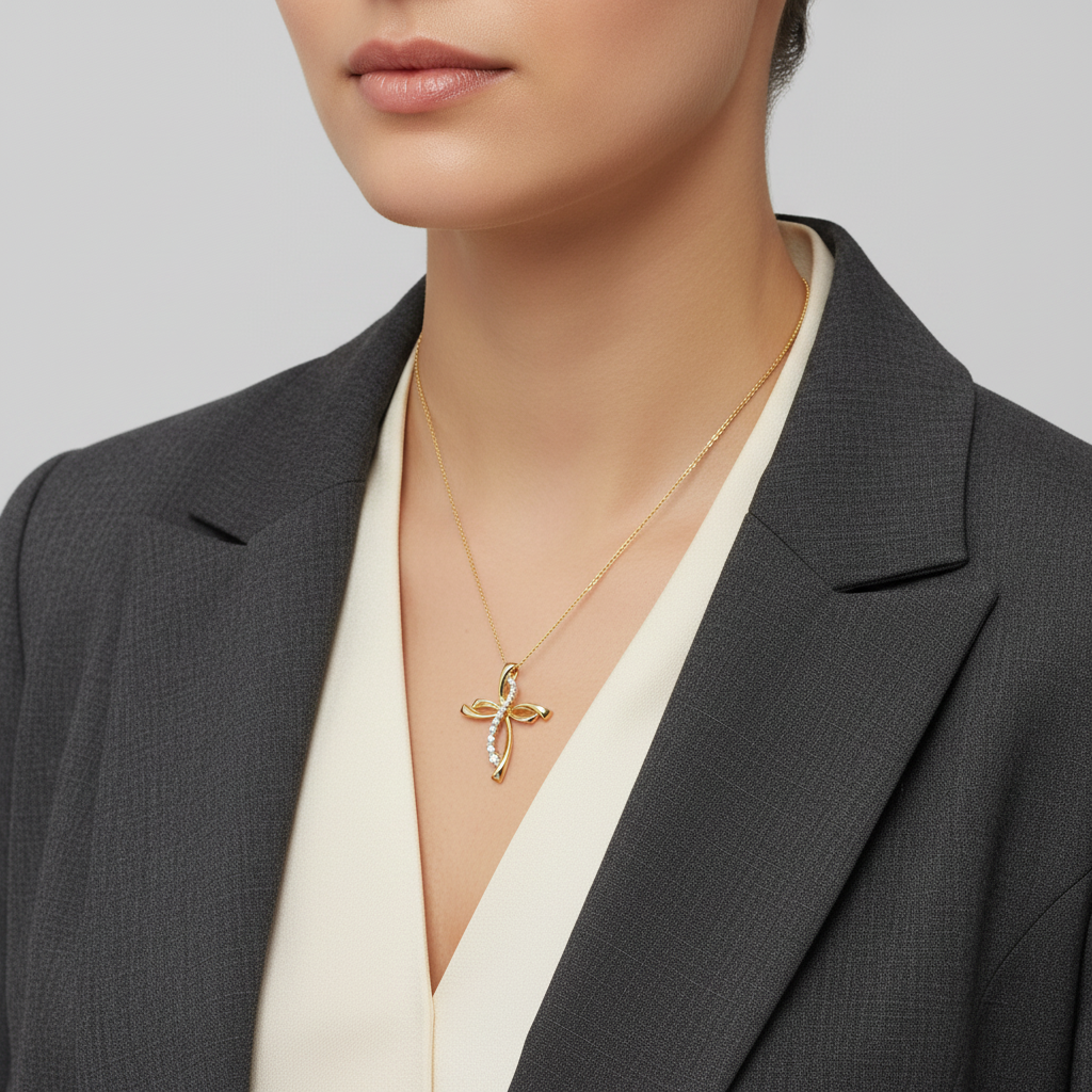 10K Yellow Gold Diamond Cross Pendant - 0.12ct