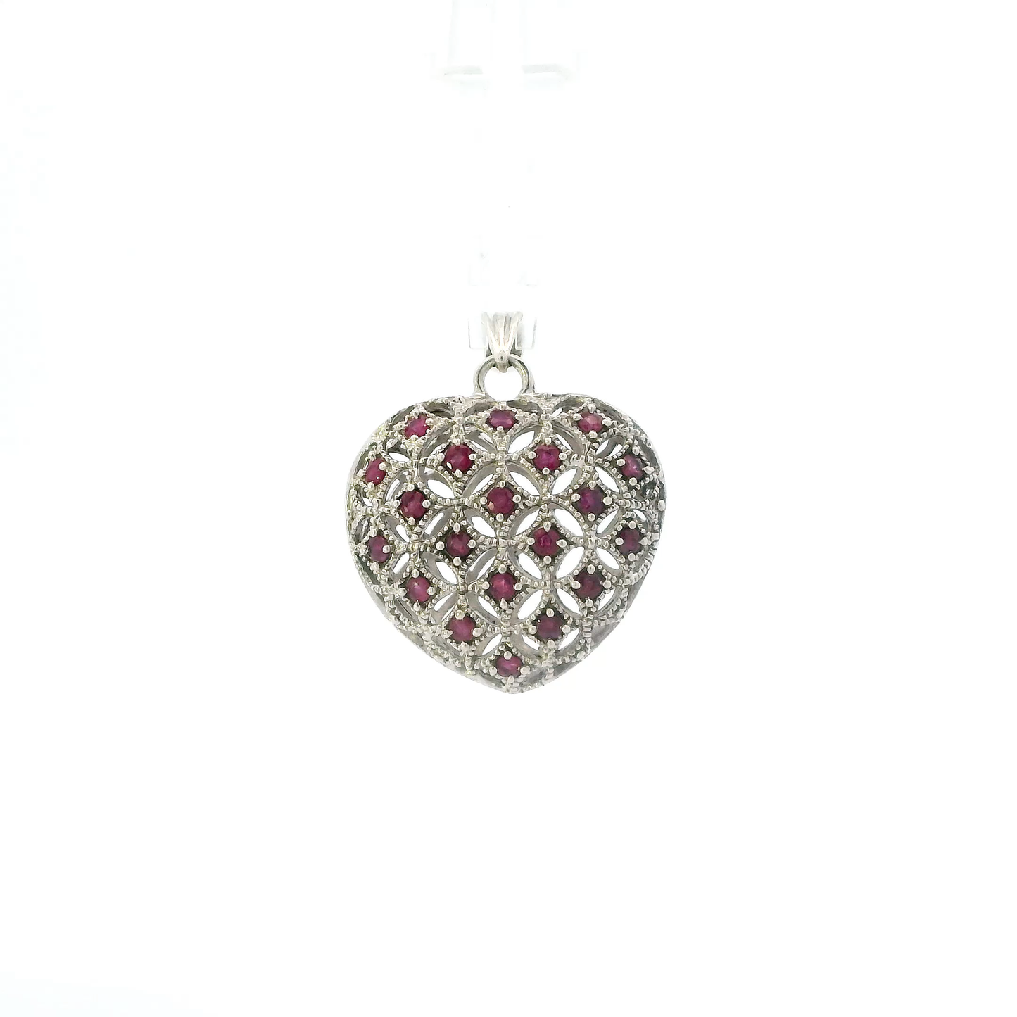 Sterling Silver Ruby Puff Heart Pendant