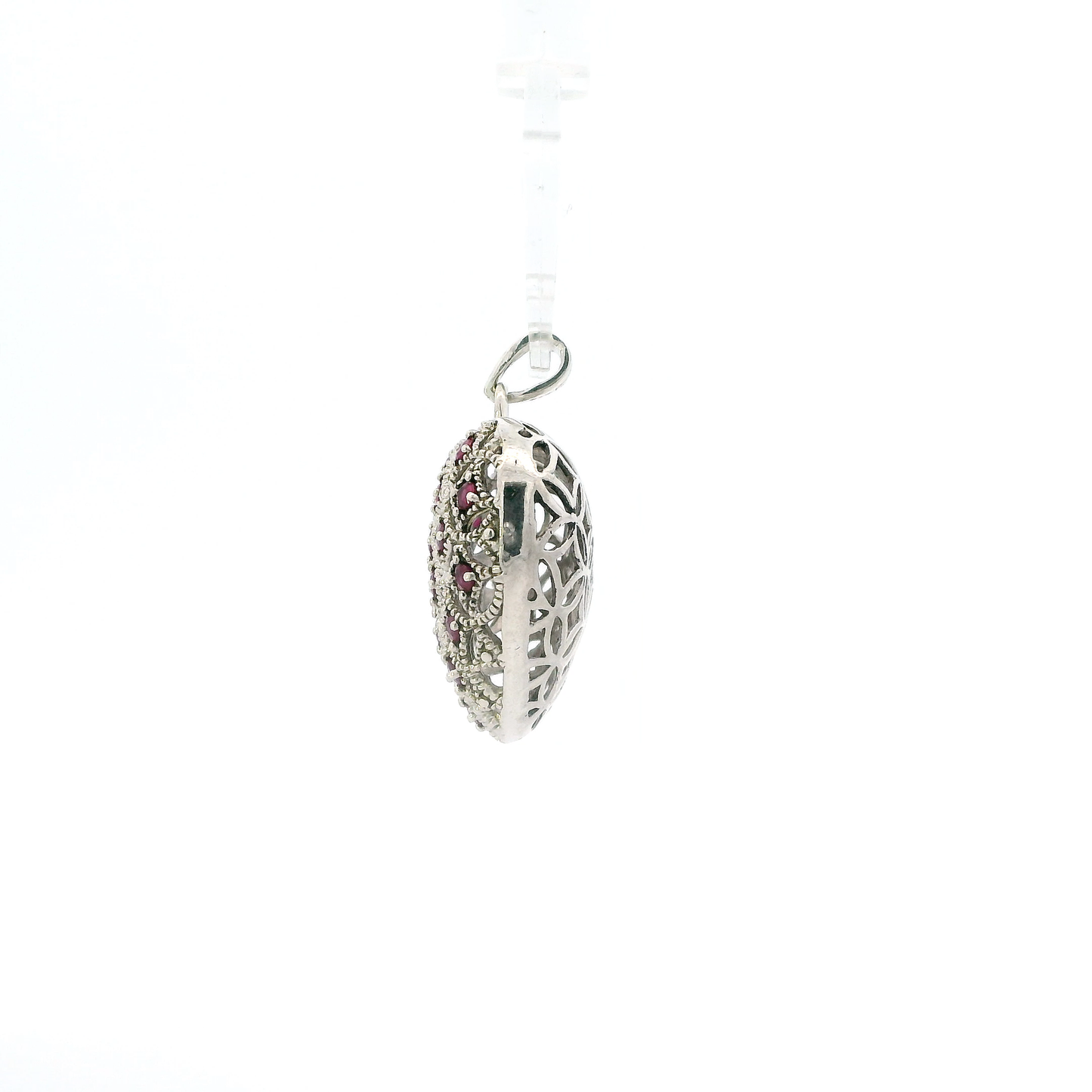 Sterling Silver Ruby Puff Heart Pendant