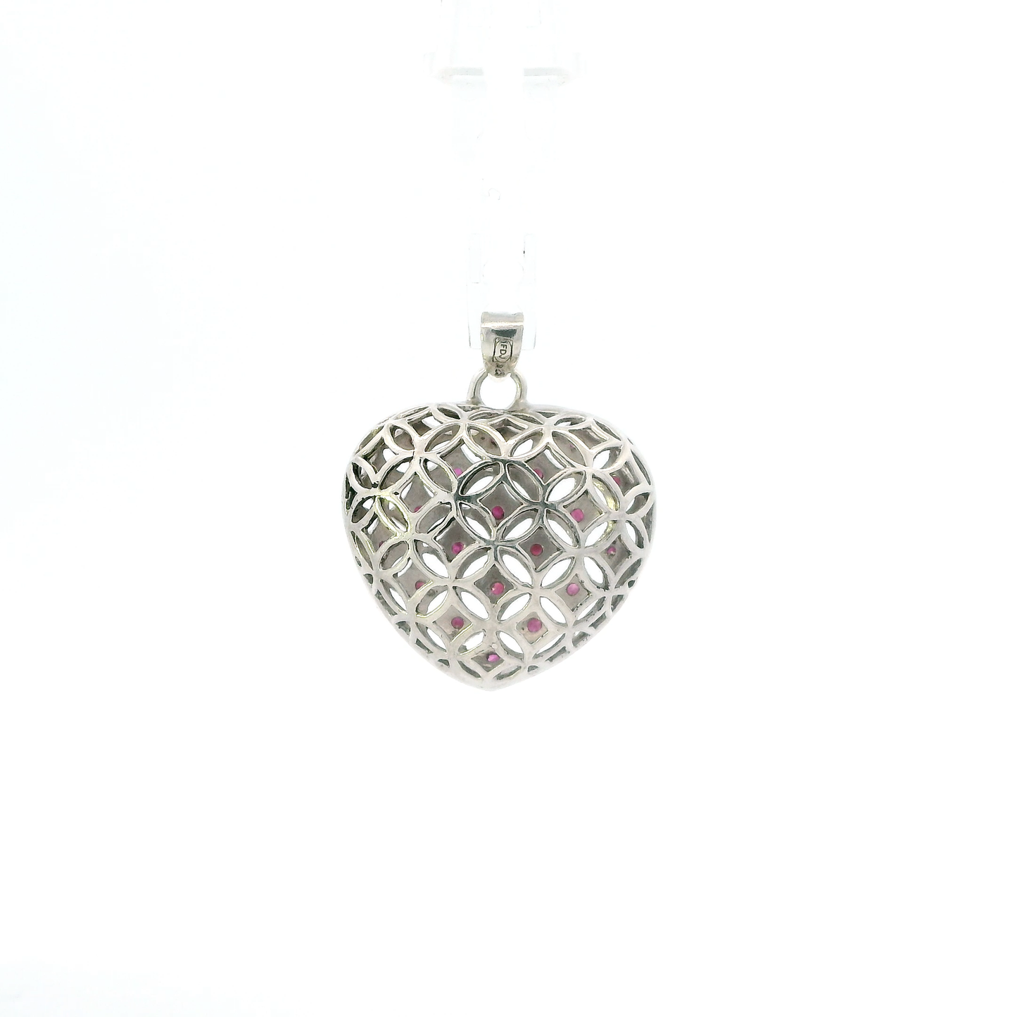 Sterling Silver Ruby Puff Heart Pendant