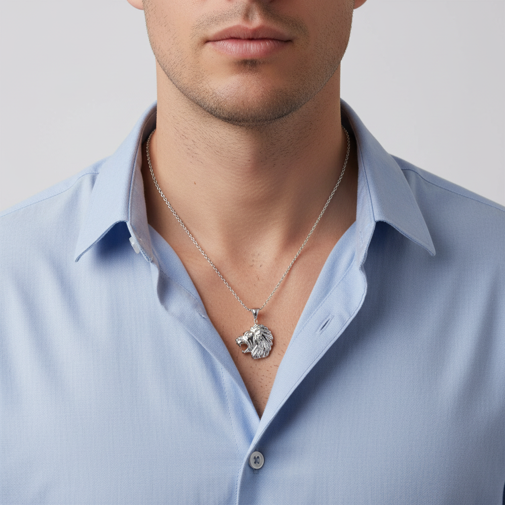Silver Lion Head Pendant