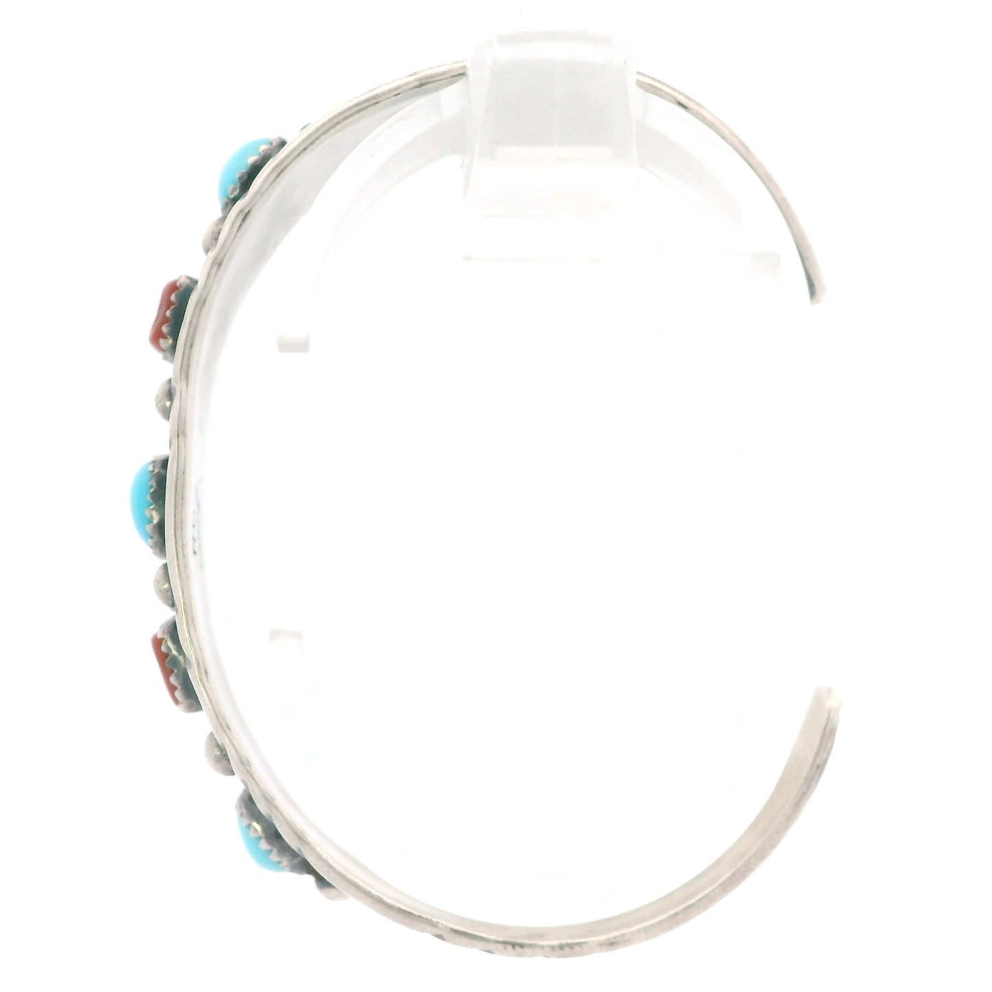 Silver Navajo Signed "RC" Turquoise & Coral Cuff Bracelet