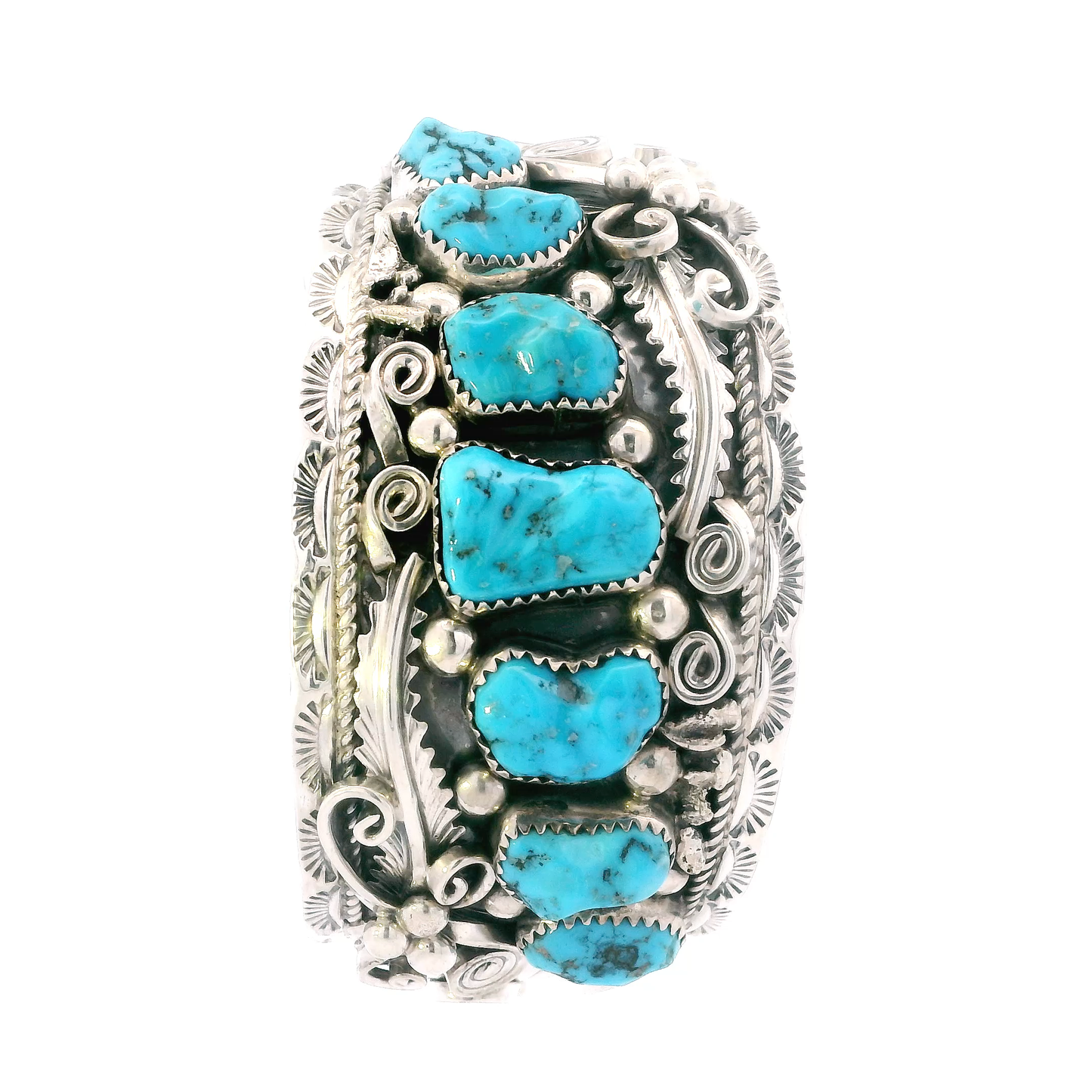 Vintage Sterling Silver Signed Thomas Francisco Turquoise Cuff Bracelet