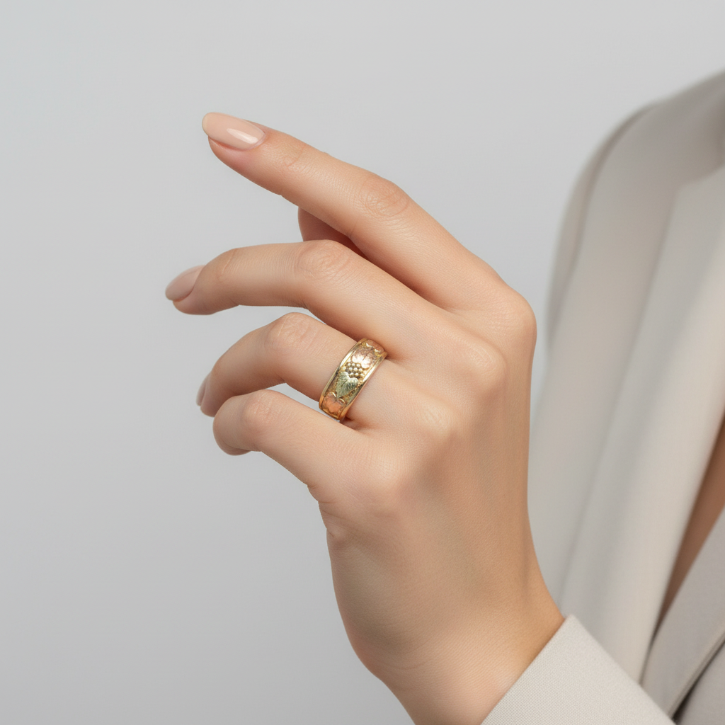 10K Yellow & Rose Gold Black Hills Gold Grape Vine Womens Ring