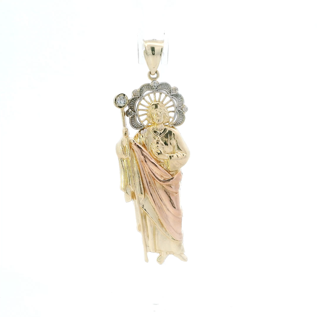 14K Tri Color Gold Cz Religious Figure Pendant