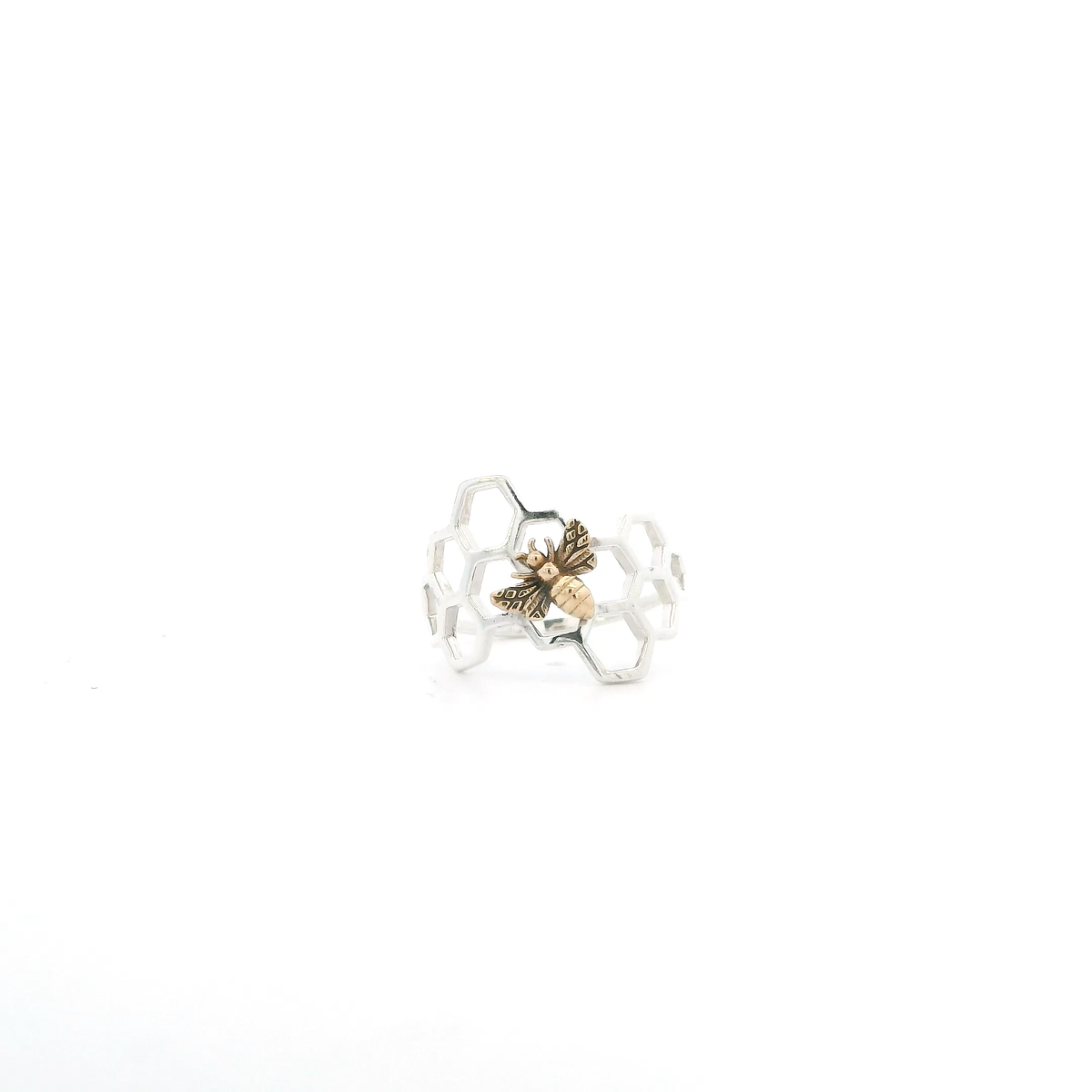 Silver Honeycomb Bee Womens Ring