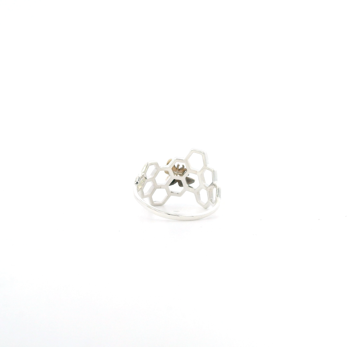 Silver Honeycomb Bee Womens Ring