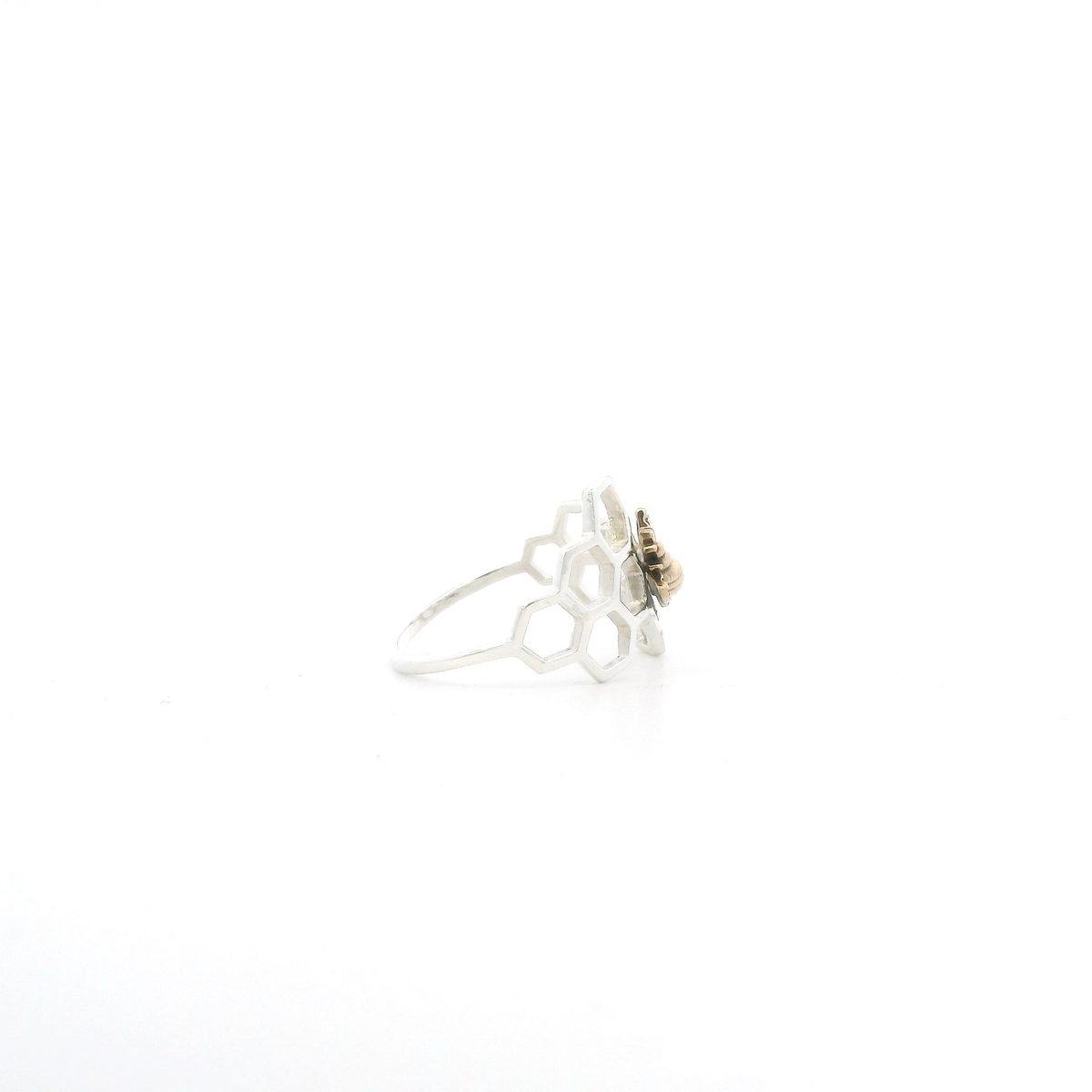 Silver Honeycomb Bee Womens Ring