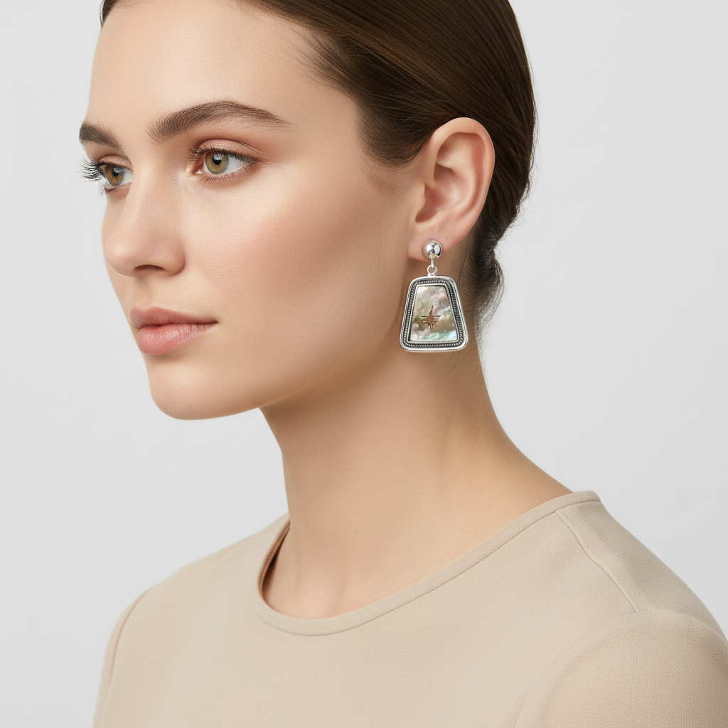 Vintage Silver Trapezoidal Design  Dangle Earrings
