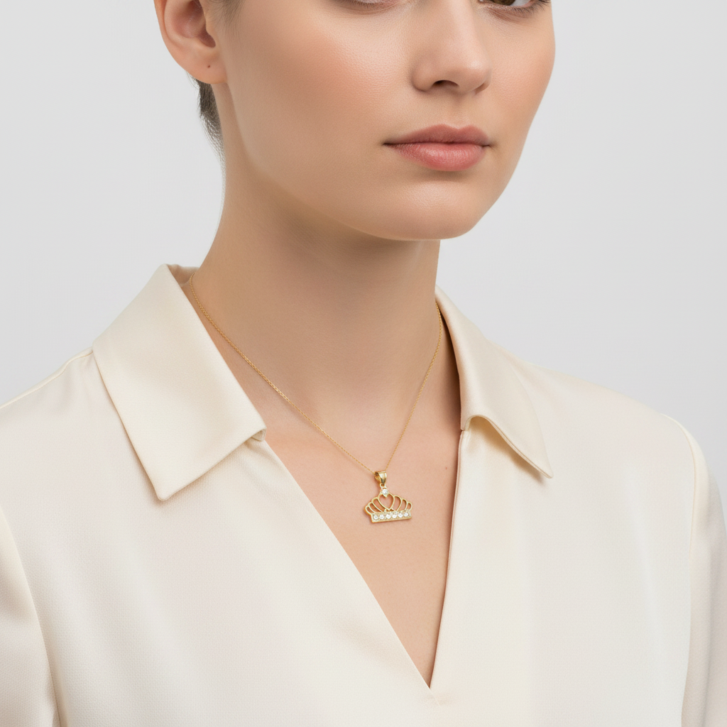10K Yellow Gold Cz Crown Pendant