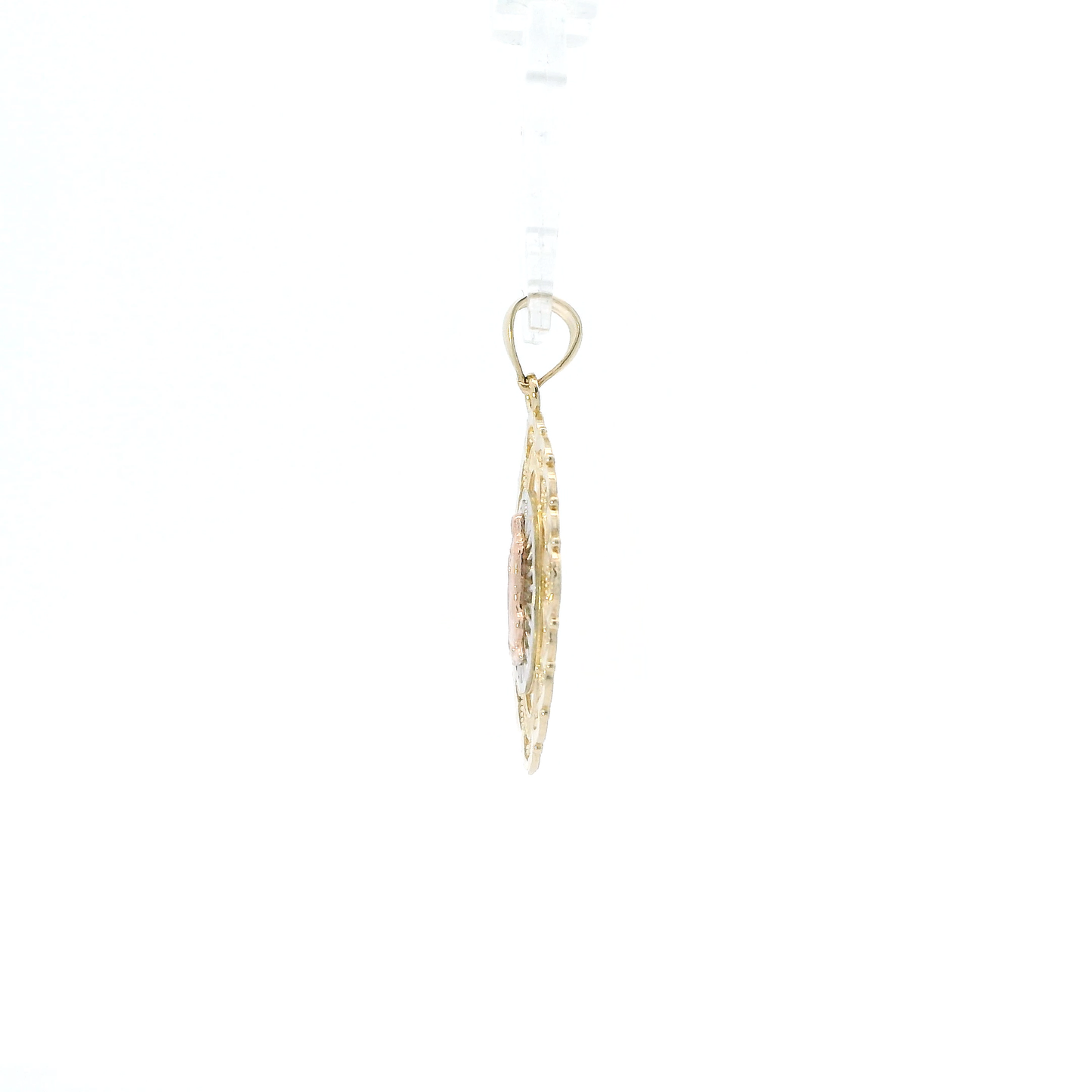 14K Tri Color Gold Filigree Oval Religious Pendant