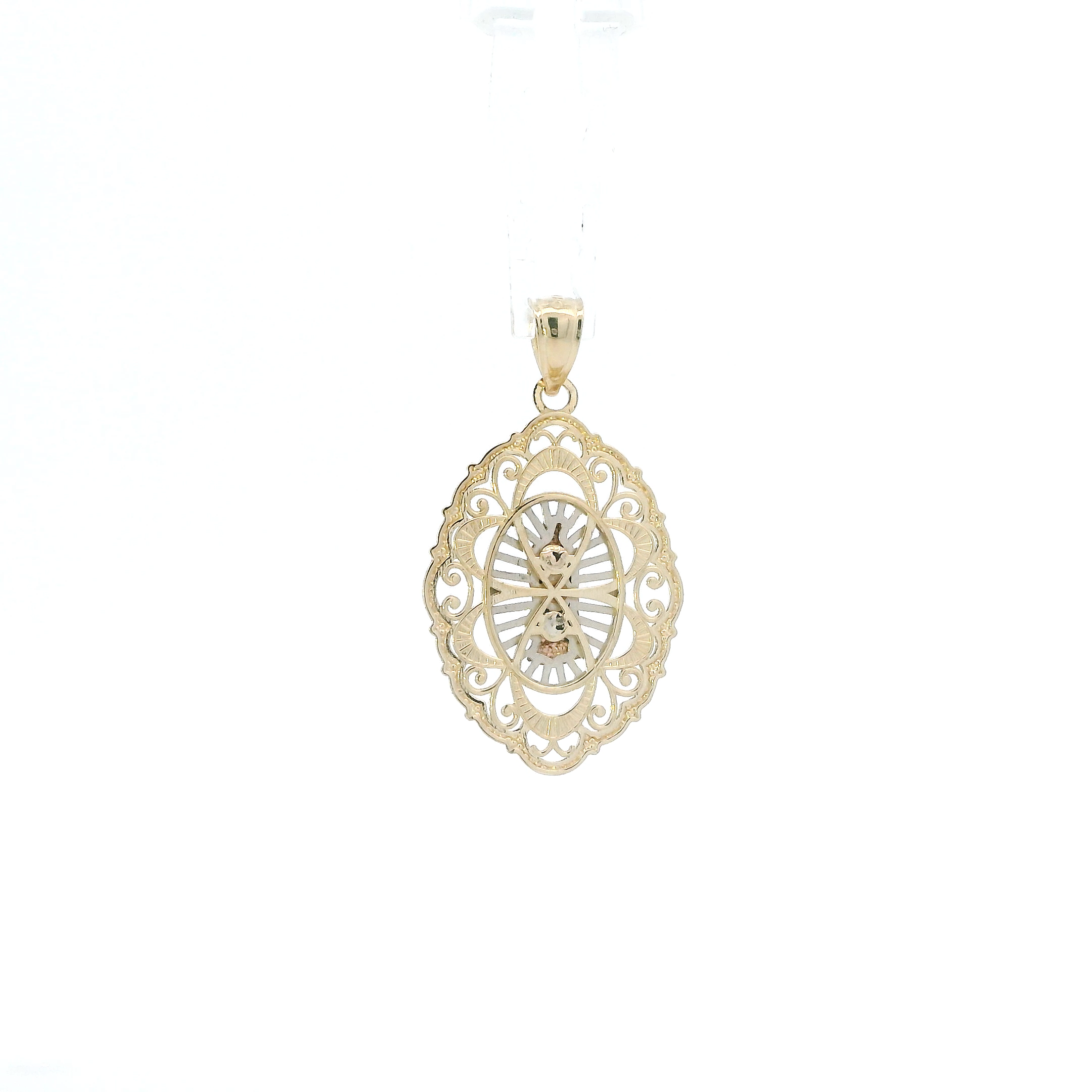 14K Tri Color Gold Filigree Oval Religious Pendant