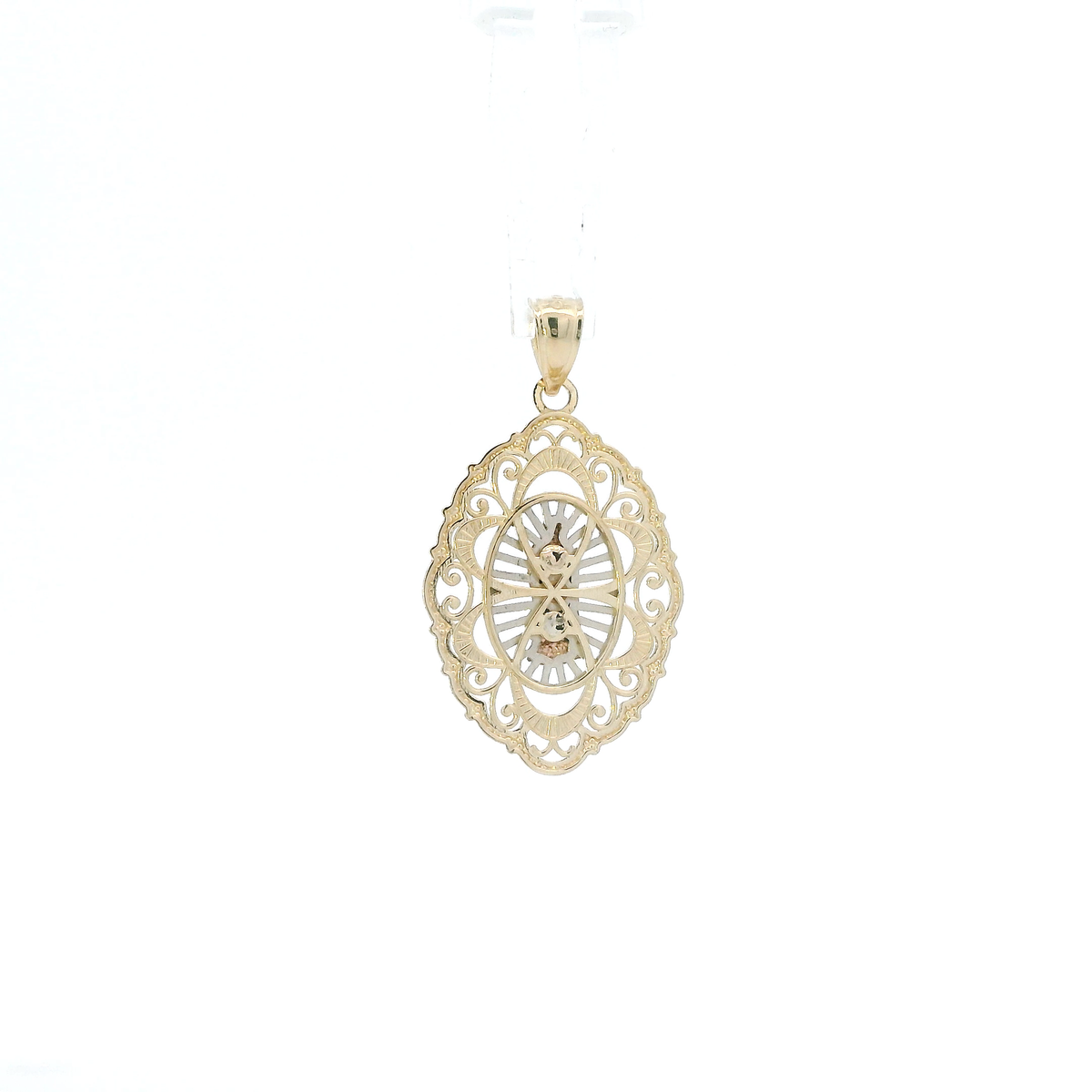 14K Tri Color Gold Filigree Oval Religious Pendant