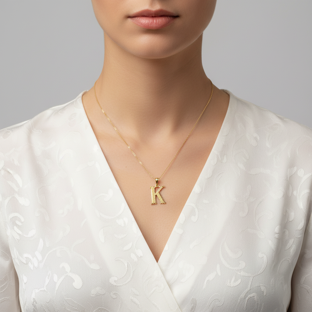 10K Yellow Gold Diamond Cut Letter "K" Pendant