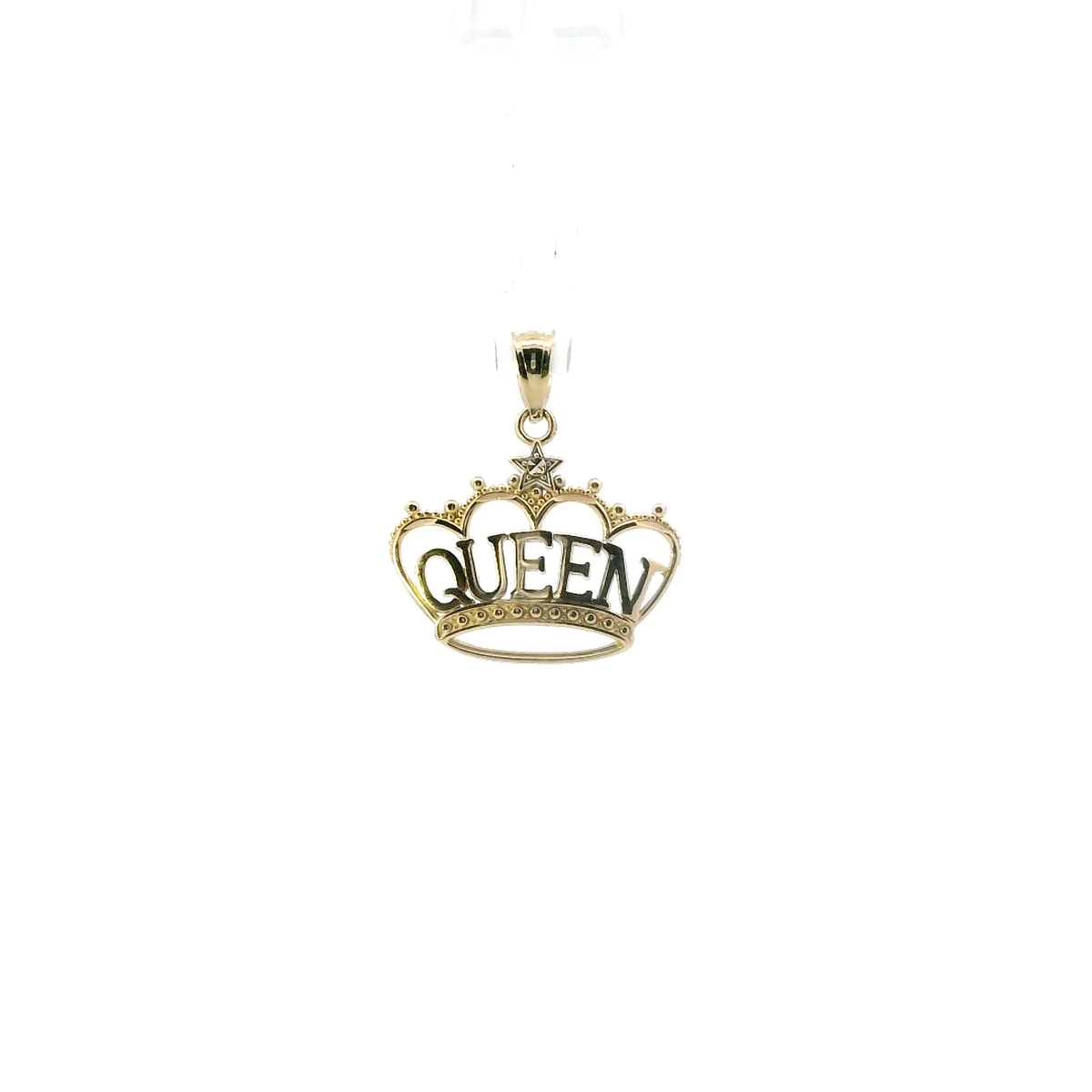 10K Yellow & White Gold "Queen" Crown Pendant