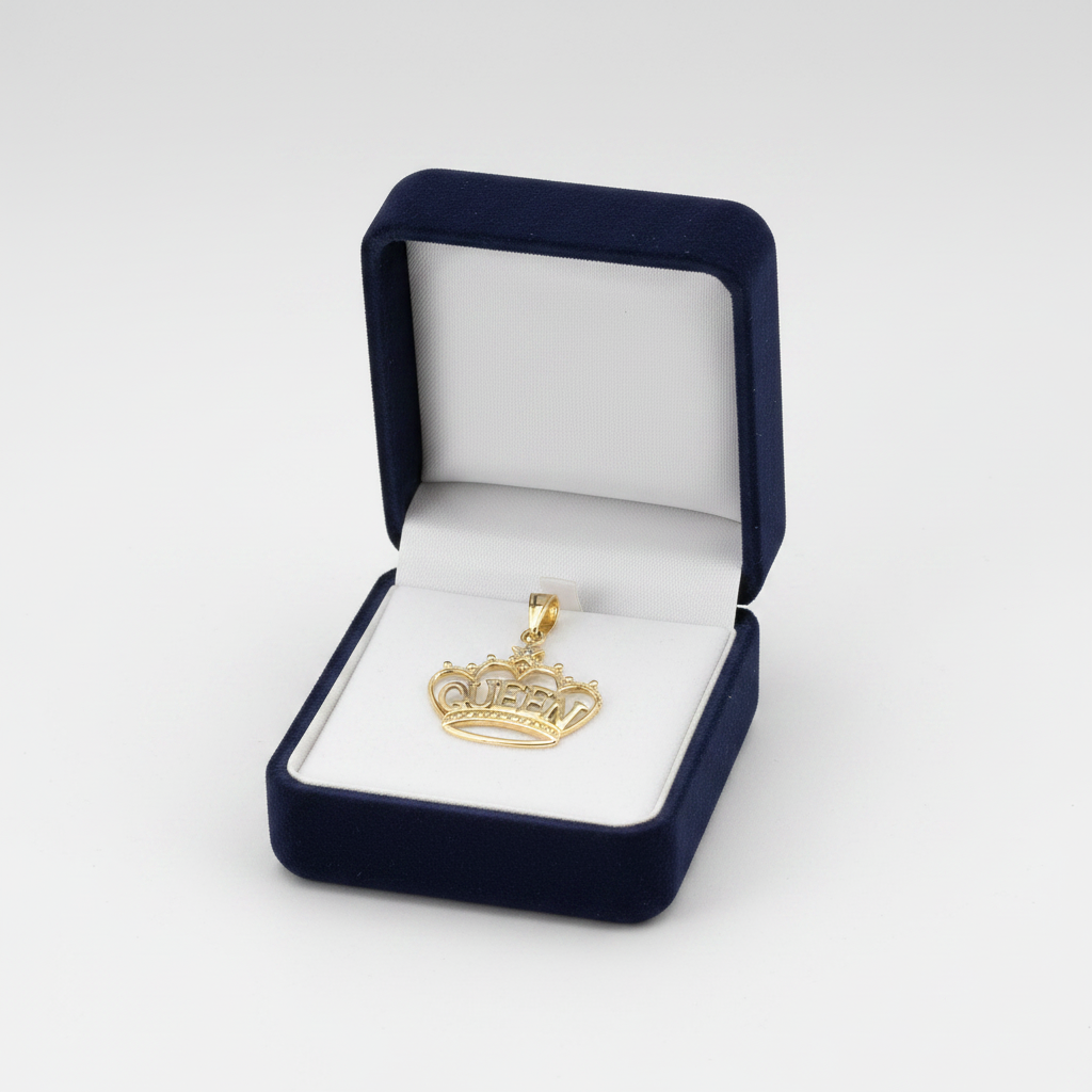 10K Yellow & White Gold "Queen" Crown Pendant