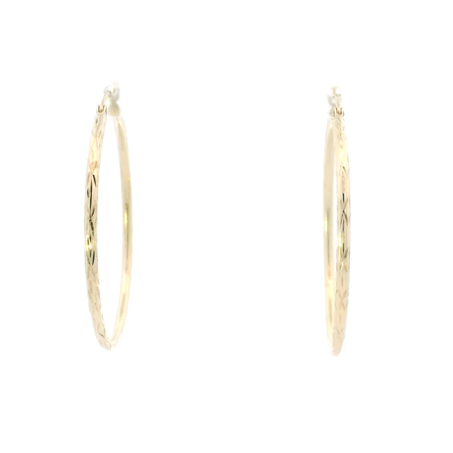 10K Yellow Gold Diamond Cut Hoop Earrings