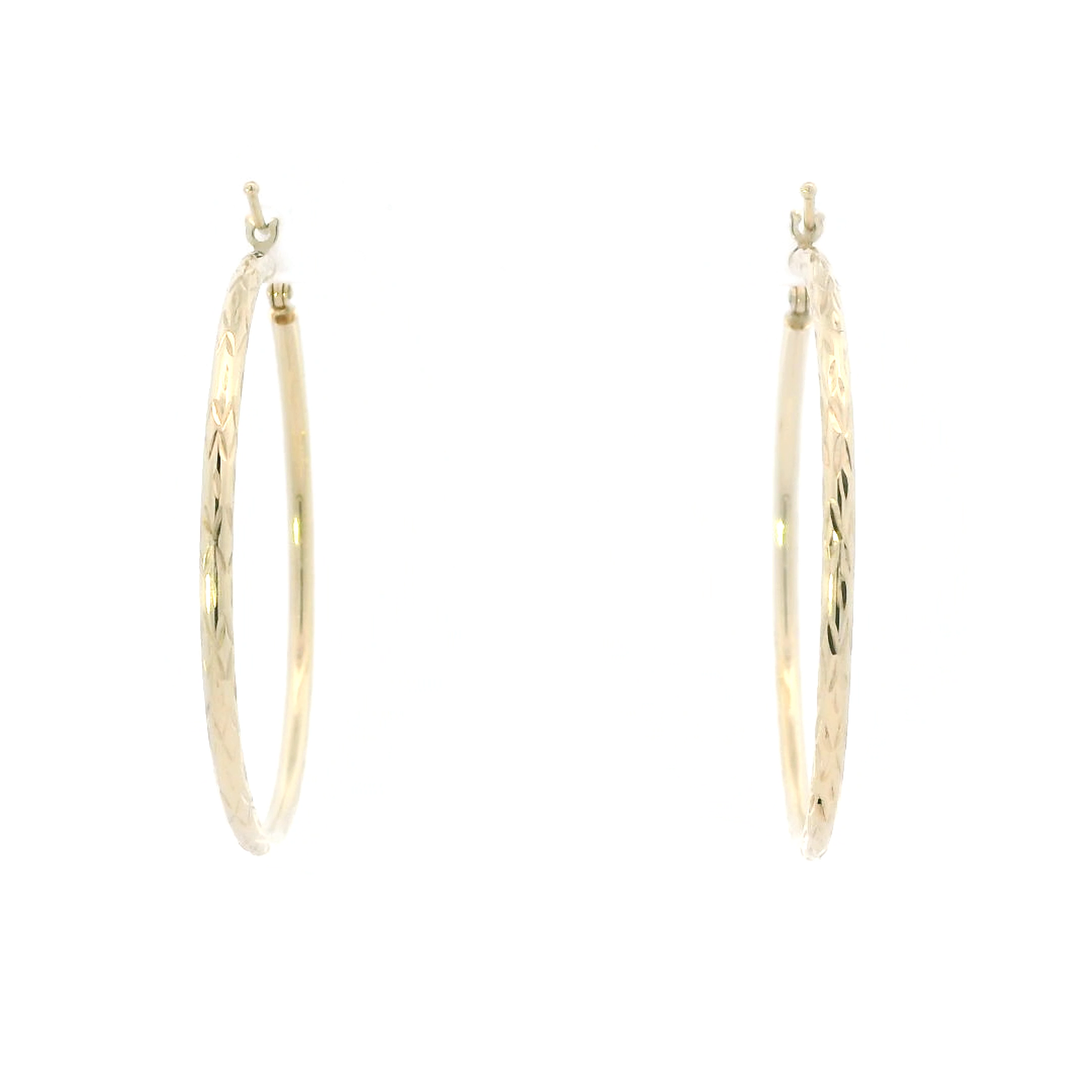 10K Yellow Gold Diamond Cut Hoop Earrings