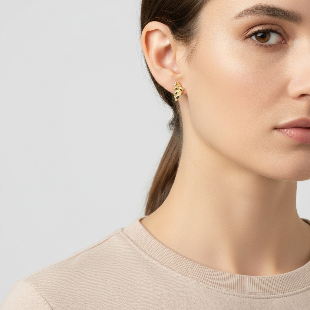14K Yellow Gold Nugget Style Stud Earrings