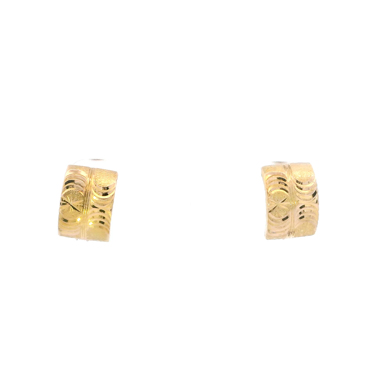 14K Yellow Gold Diamond Cut Textured Star Huggie Earrings