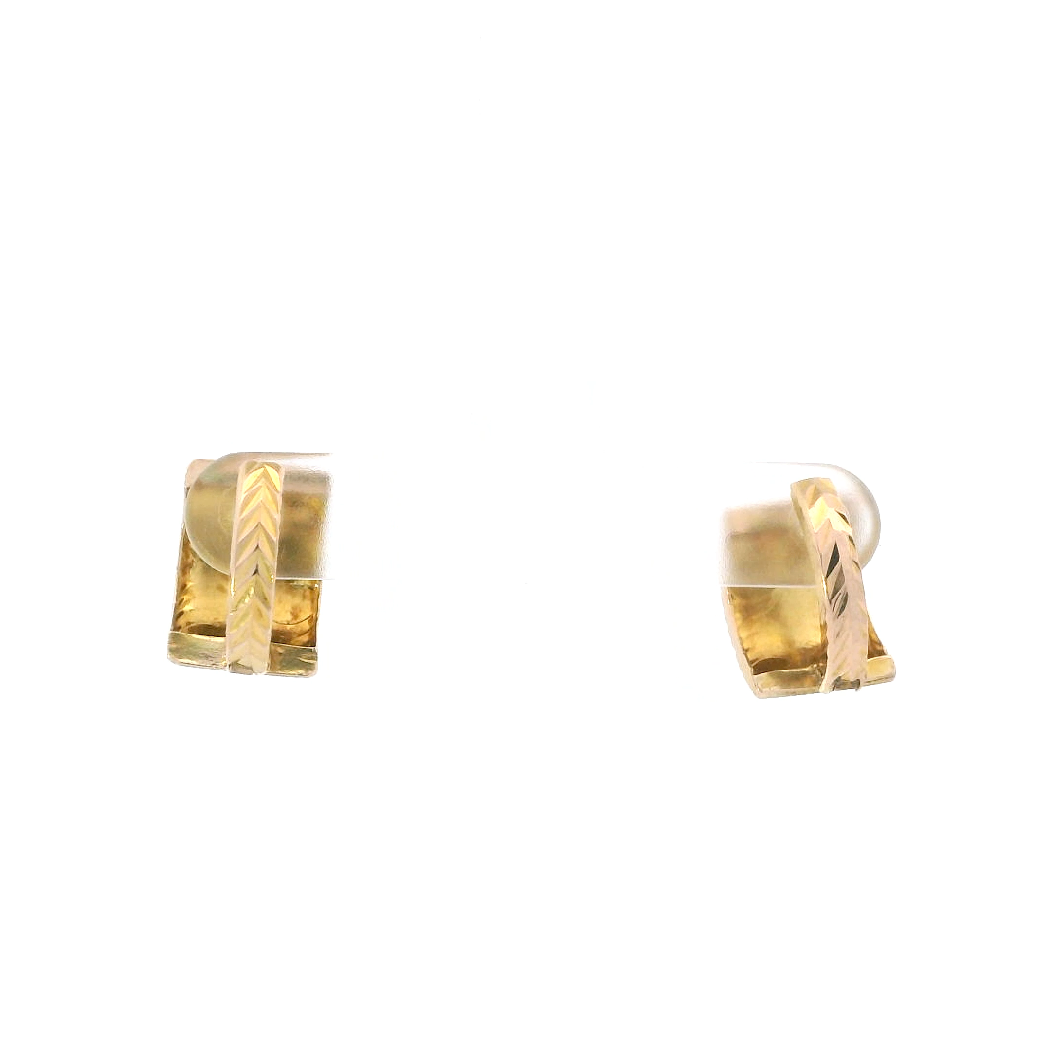 14K Yellow Gold Diamond Cut Textured Star Huggie Earrings