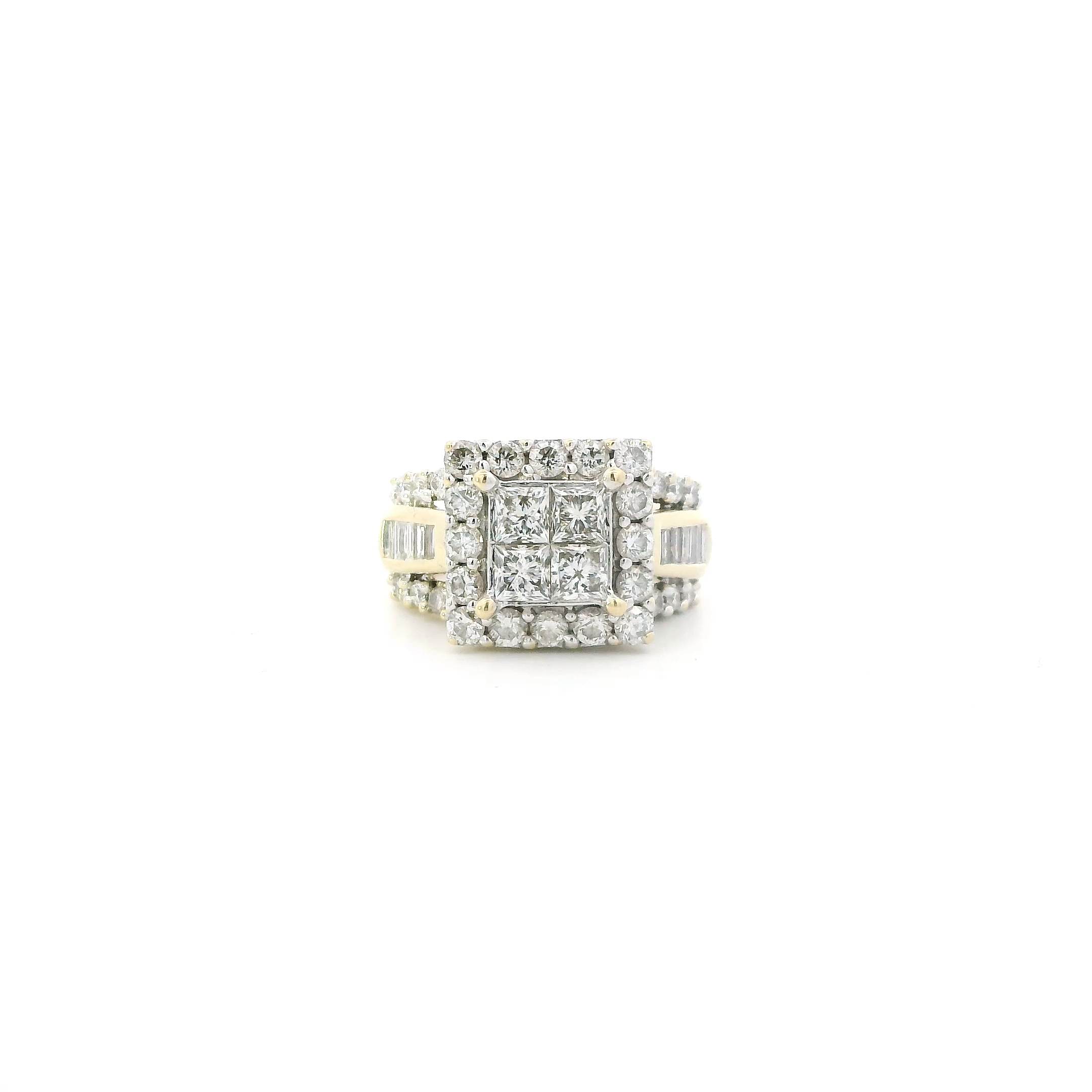 14K Yellow Gold Square Diamond Womens Ring - 2.44ct