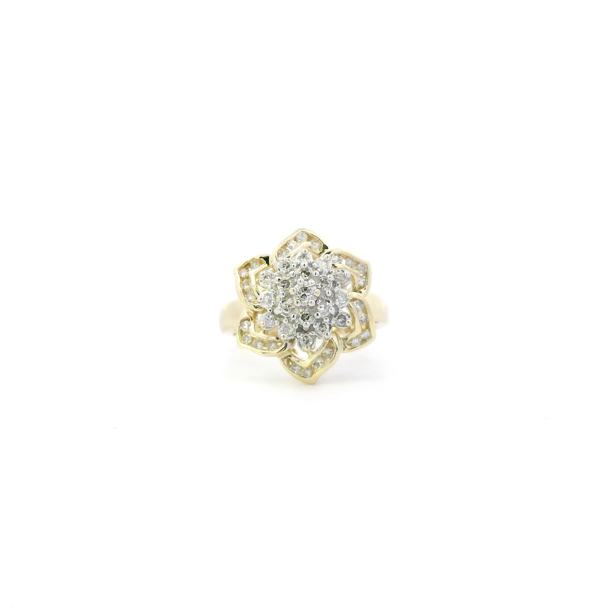 14K Yellow Gold Diamond Flower Ring - 0.05ct