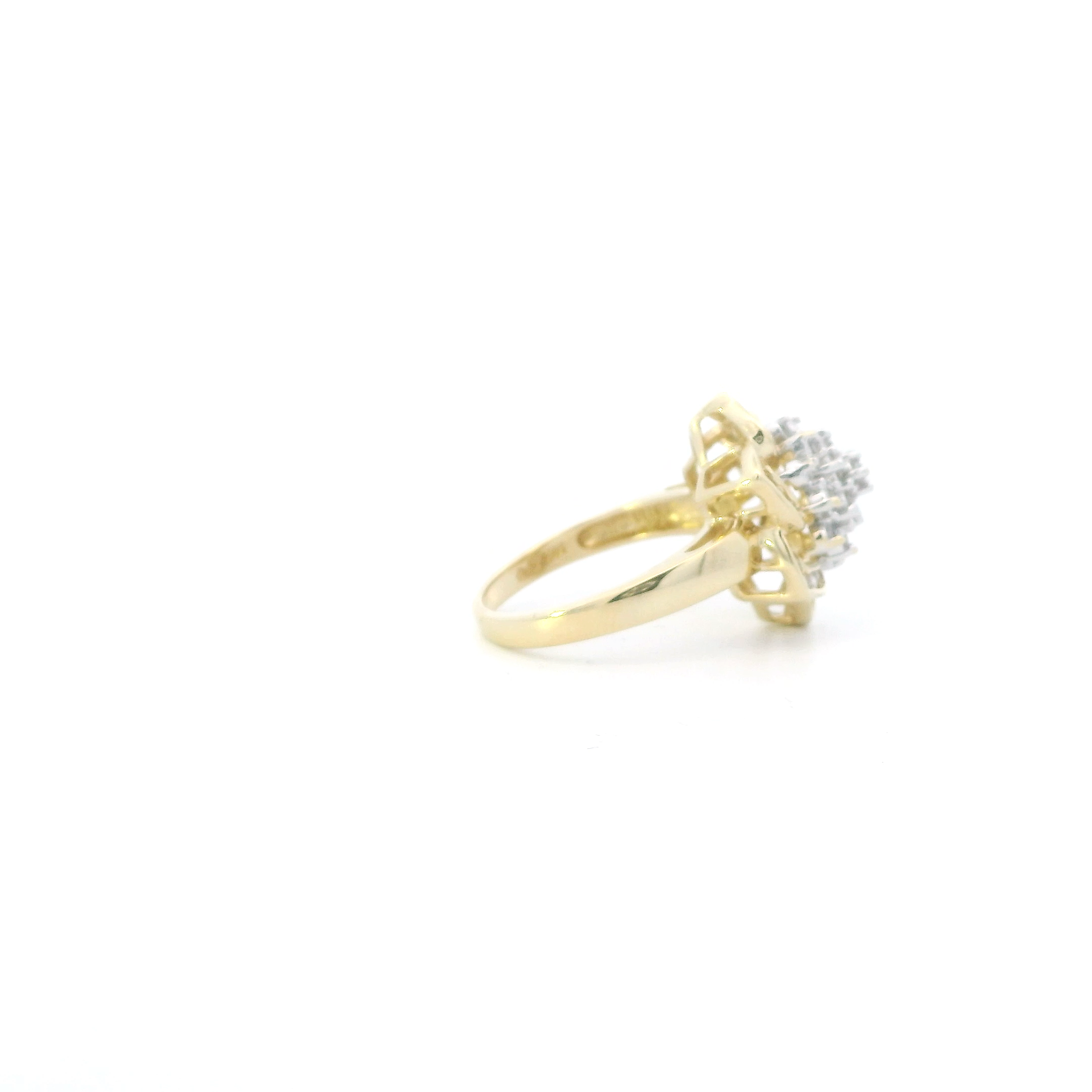 14K Yellow Gold Diamond Flower Ring - 0.05ct