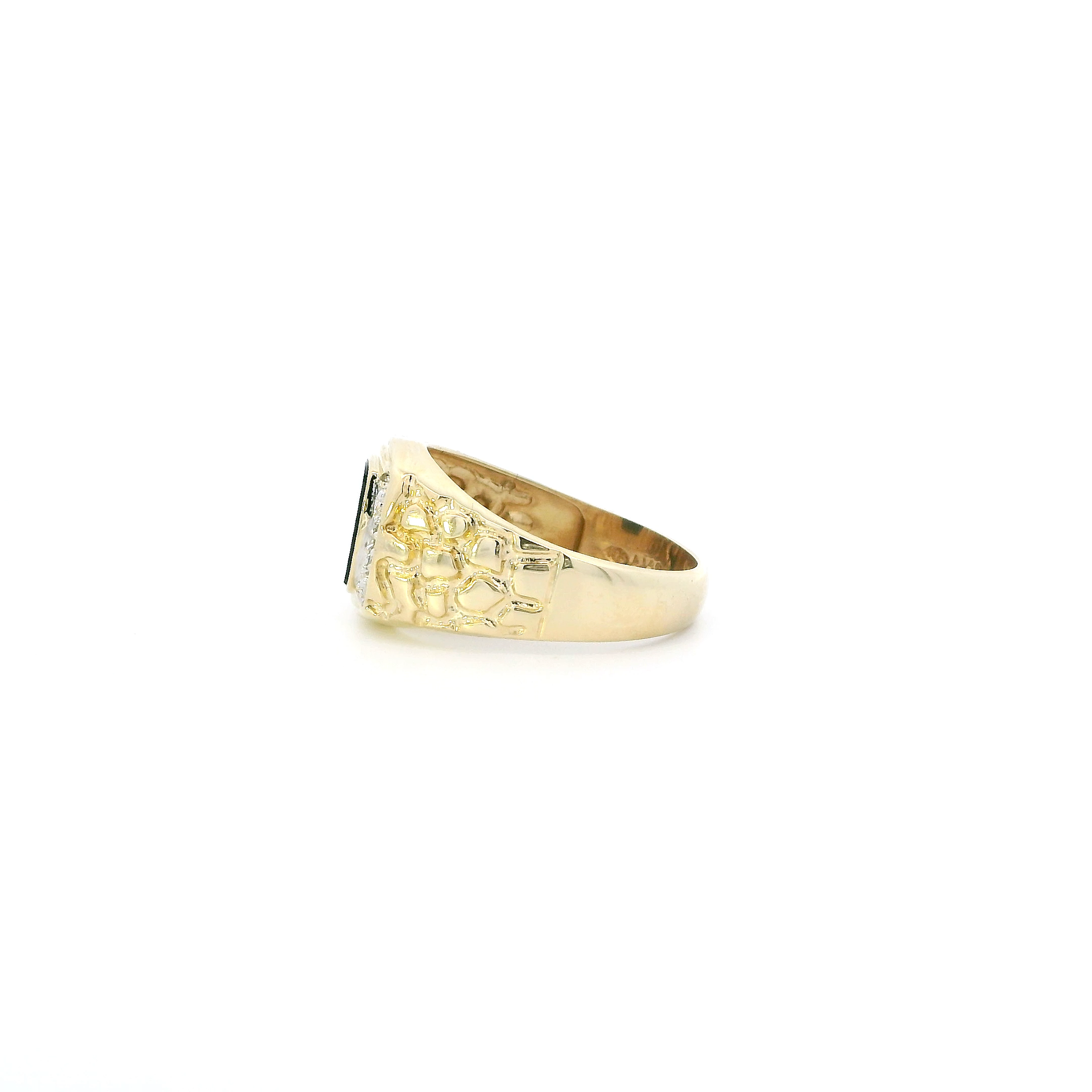 10K Yellow Gold Black Onyx Nugget Mens Ring
