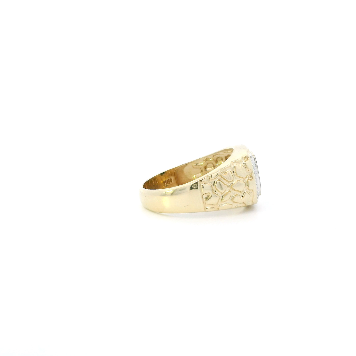 10K Yellow Gold Black Onyx Nugget Mens Ring