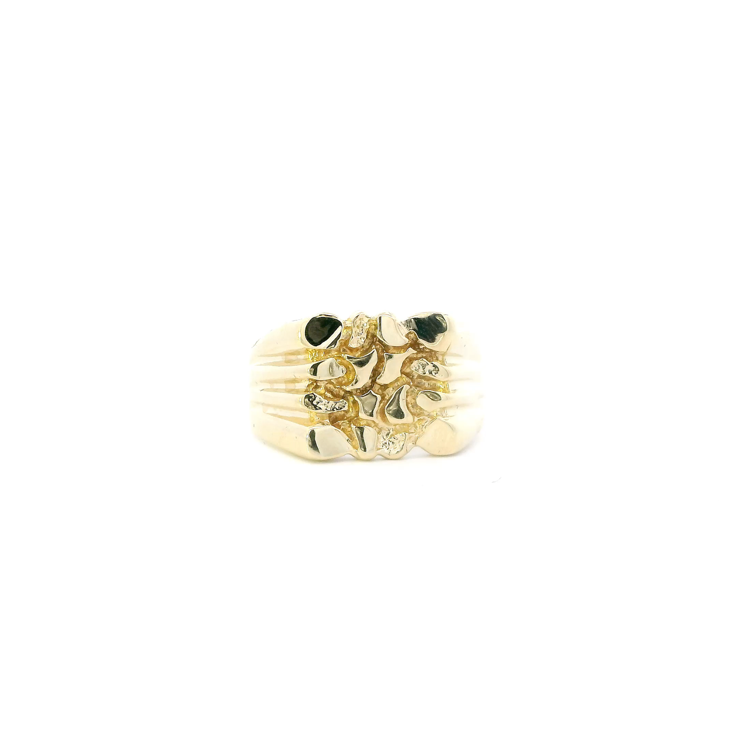 14K Yellow Gold Nugget Mens Ring