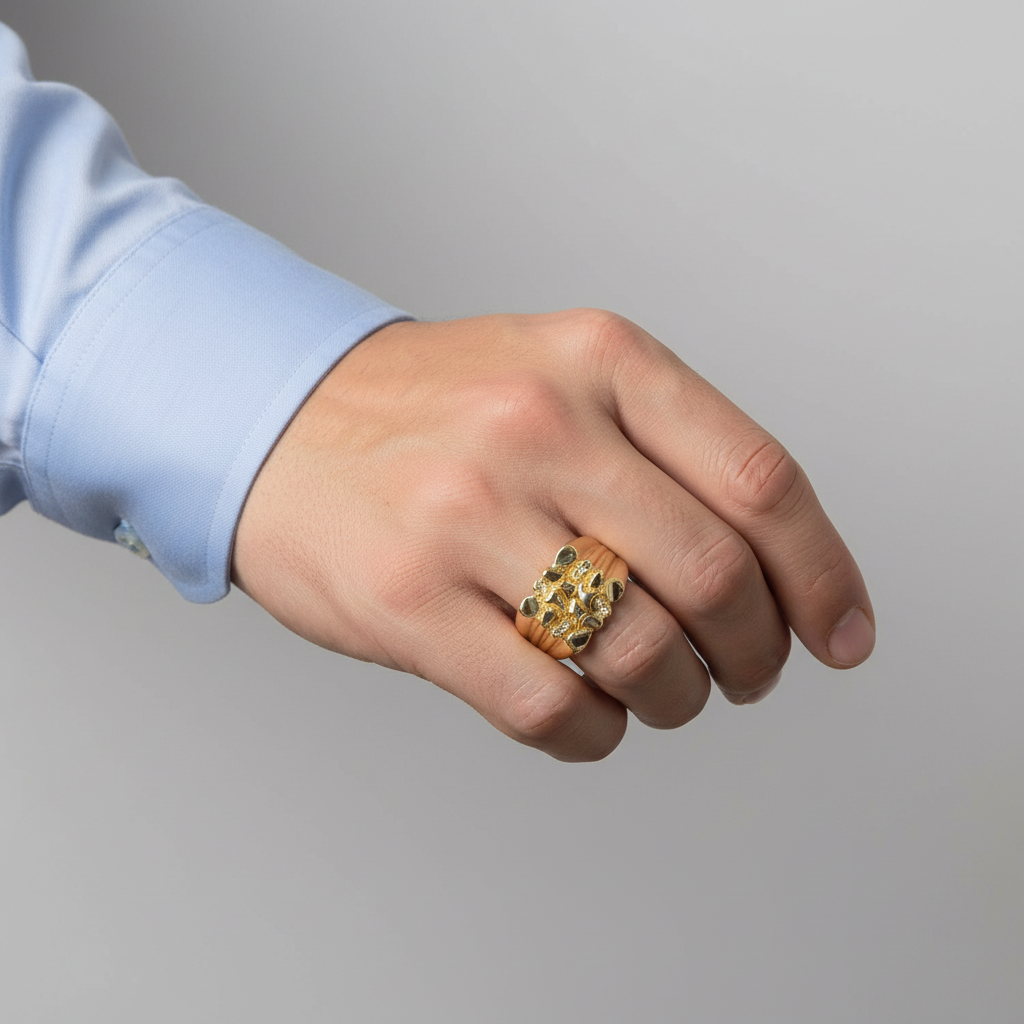 14K Yellow Gold Nugget Mens Ring